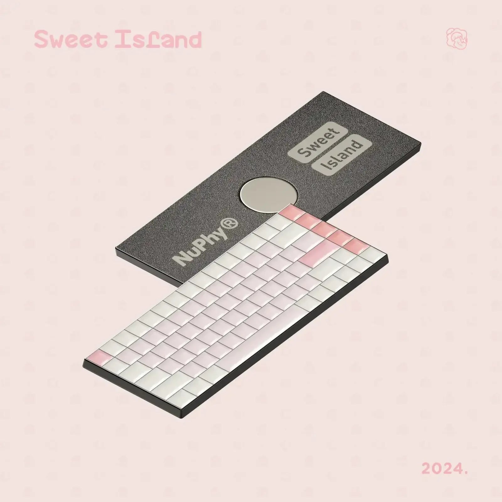 Klawiatura mechaniczna NuPhy Sweet Island z jasnymi i różowymi keycapami, minimalistyczny design, 2024.
