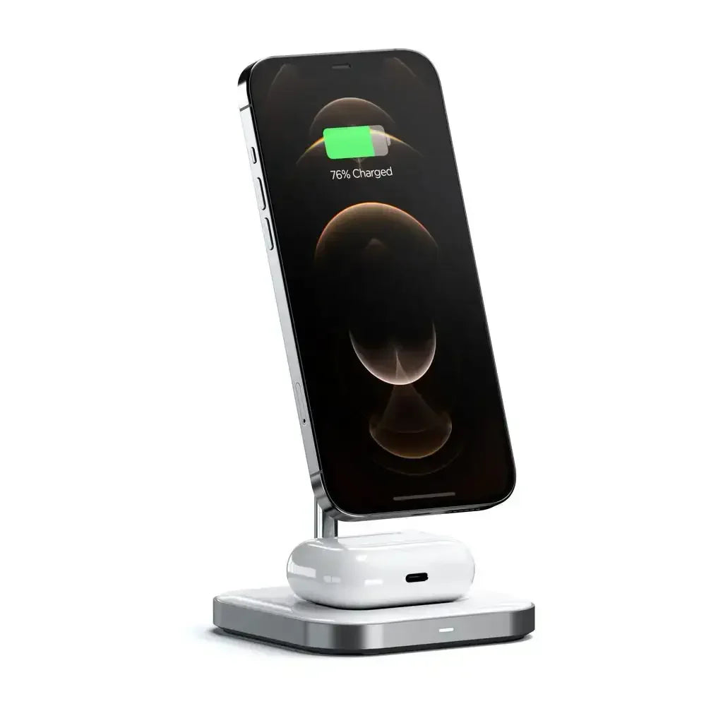 aluminiowa ładowarka bezprzewodowa 2w1, stojak do telefonu i słuchawek, akcesoria biurowe