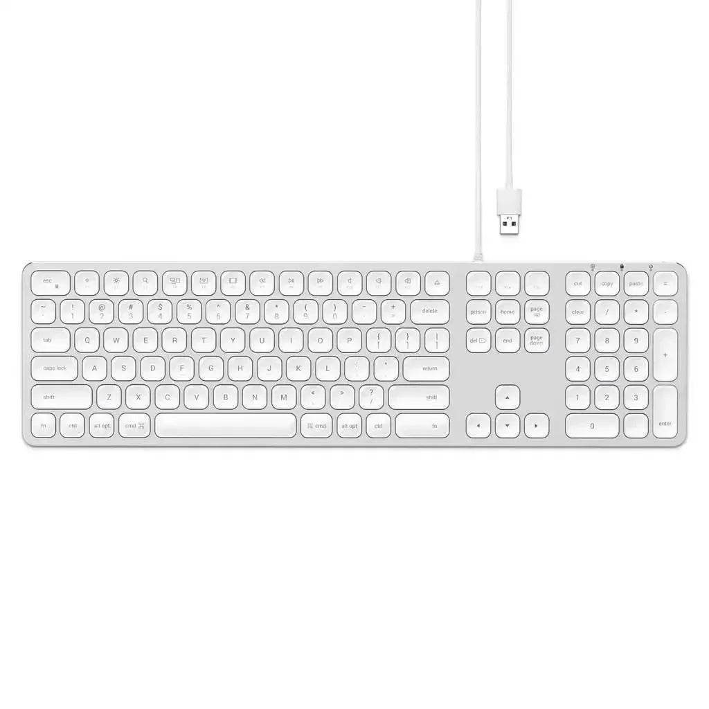 Klawiatura przewodowa USB w kolorze srebrnym, niskoprofilowa, biurowa do Home Office.