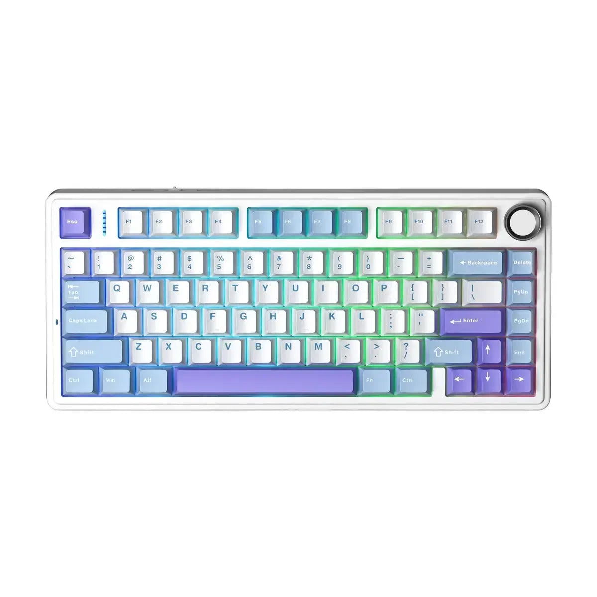 Klawiatura mechaniczna z kolorowymi keycapami i RGB podświetleniem, idealna do home office i desk setupu