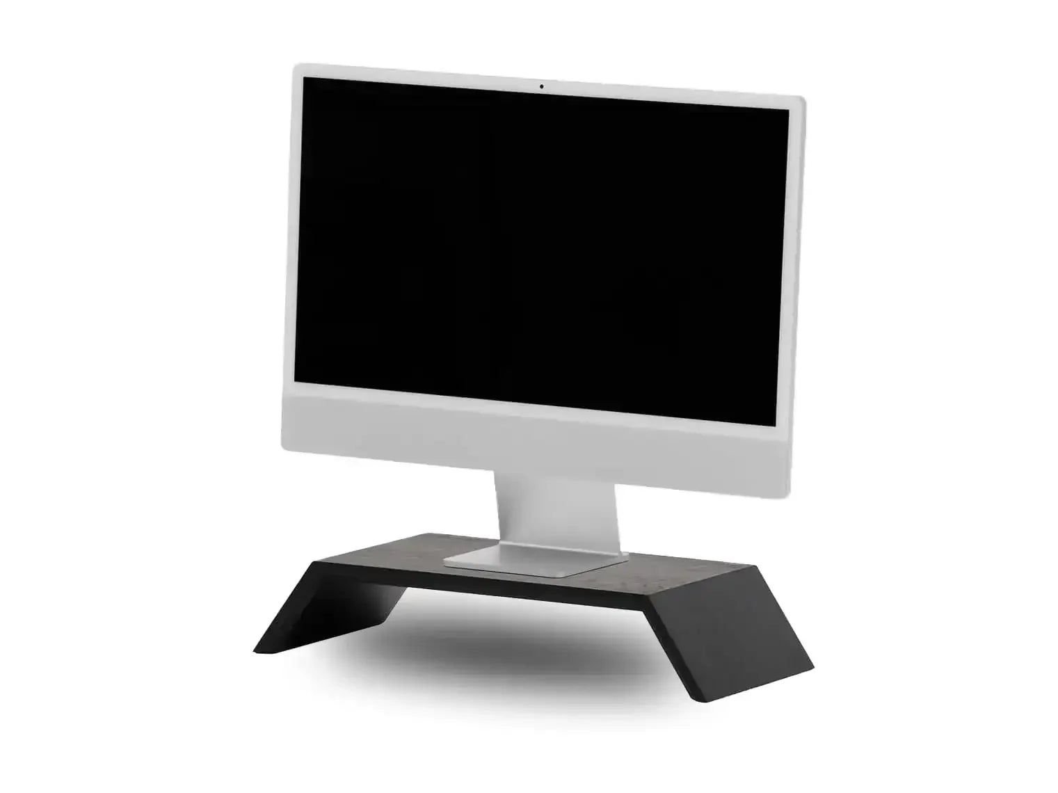 Czarny stojak pod monitor do biurka, idealny do home office i ergonomicznego stanowiska pracy
