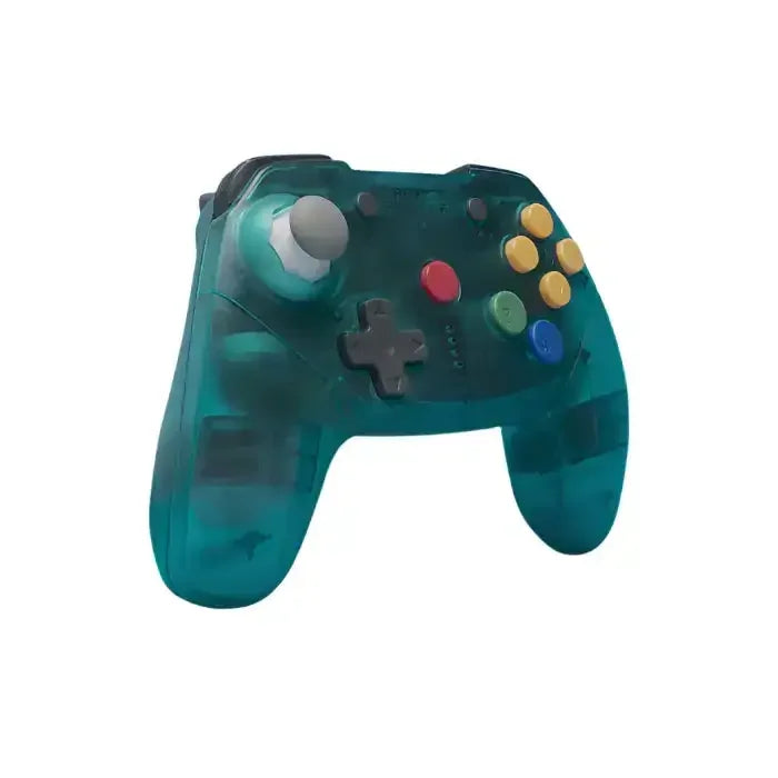 Przezroczysty niebieski gamepad z kolorowymi przyciskami do gier komputerowych