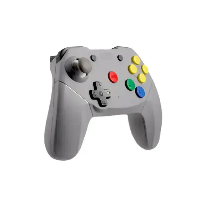 Bezprzewodowy szary gamepad do gier z kolorowymi przyciskami, nowoczesny design