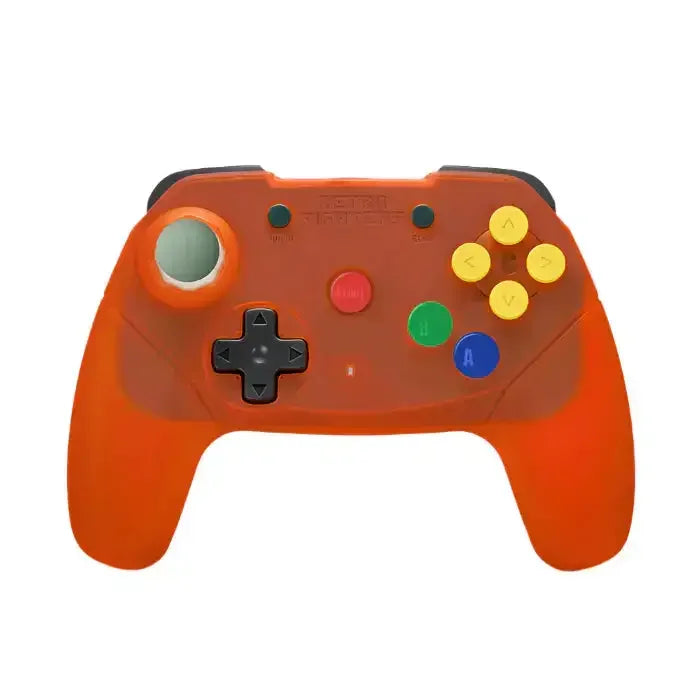 pomarańczowy bezprzewodowy gamepad do gier w stylu retro, widok z przodu
