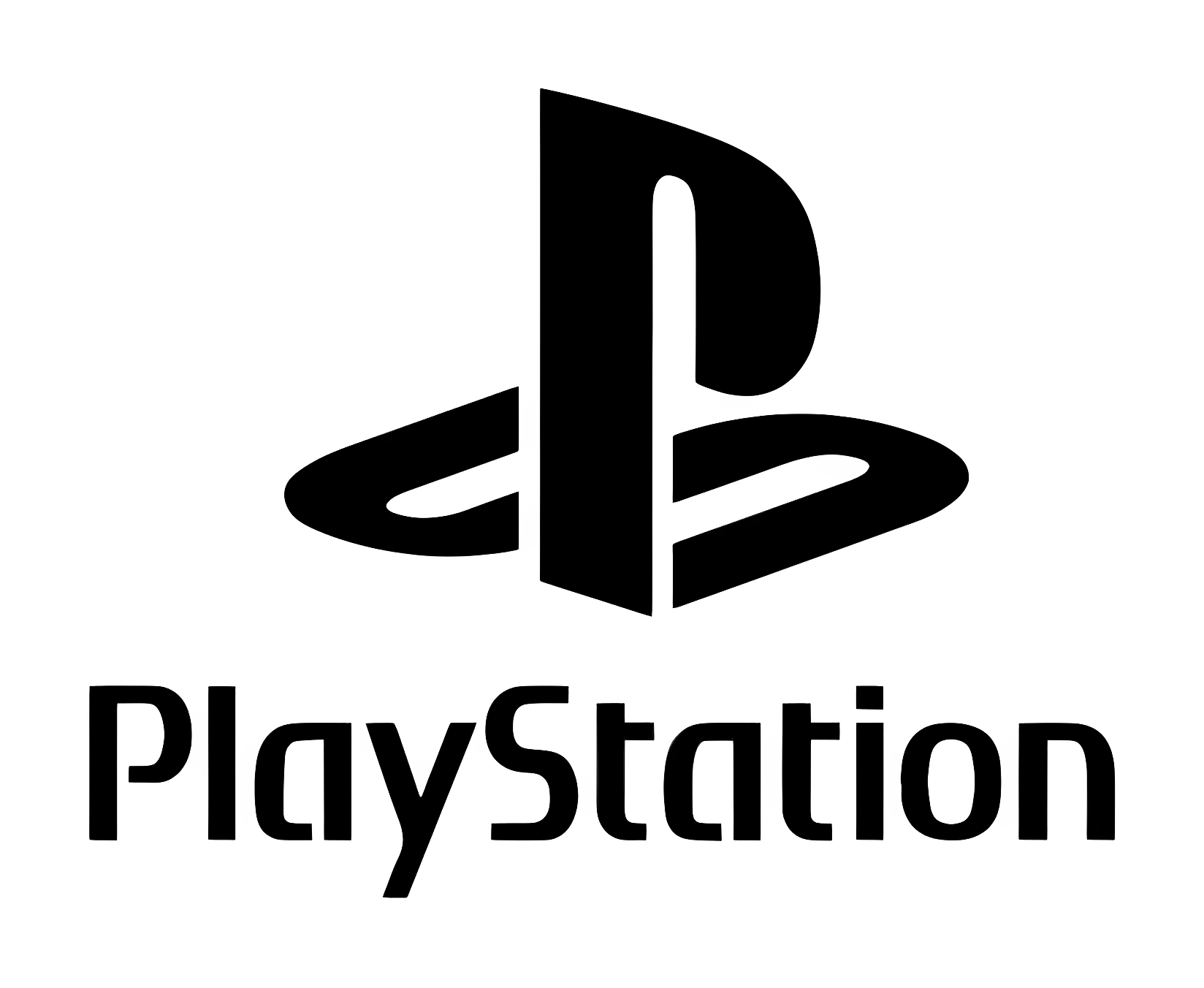 Logo PlayStation – czarny symbol i napis na białym tle