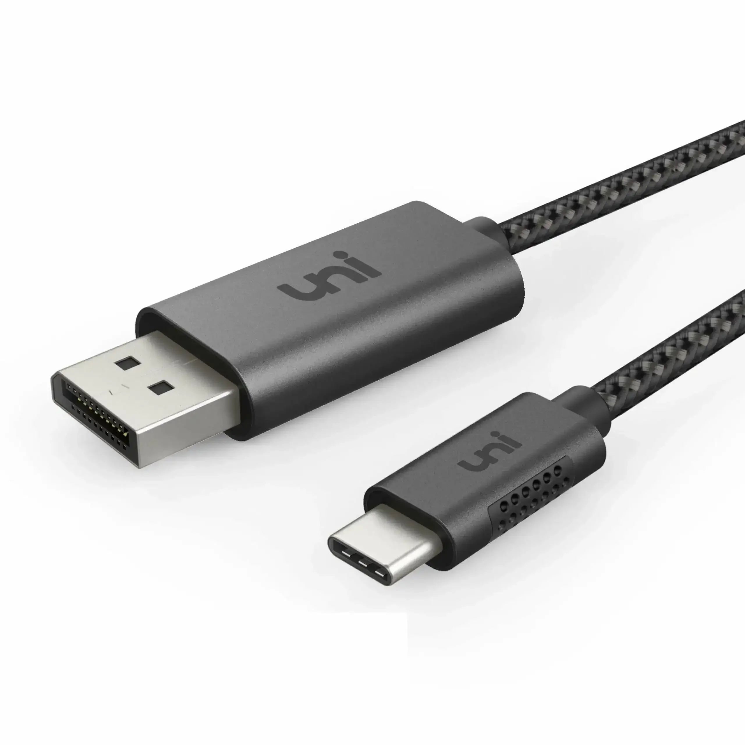 Przewód USB-C do DisplayPort, czarny kabel w oplocie, adapter do monitora, biuro