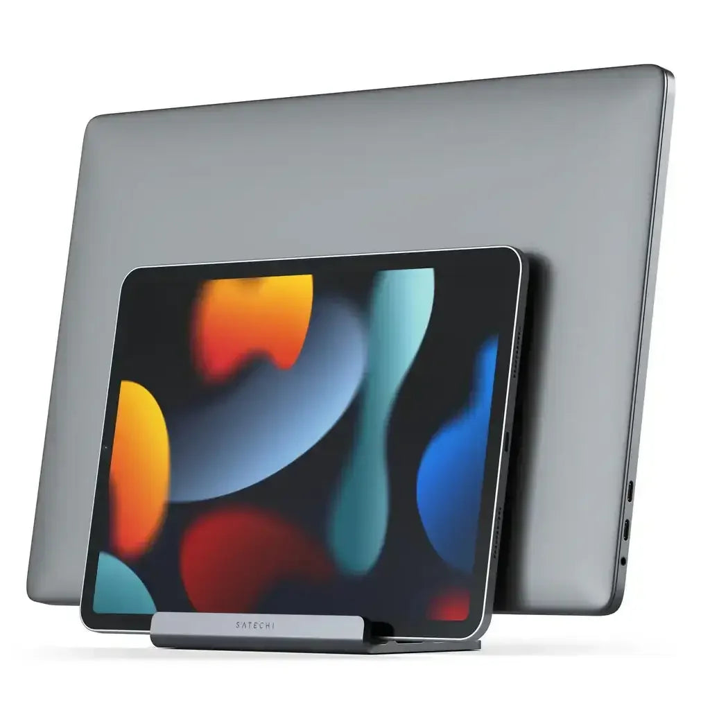 Podwójny stojak na biurko na laptop i tablet, nowoczesny design, kolor szary