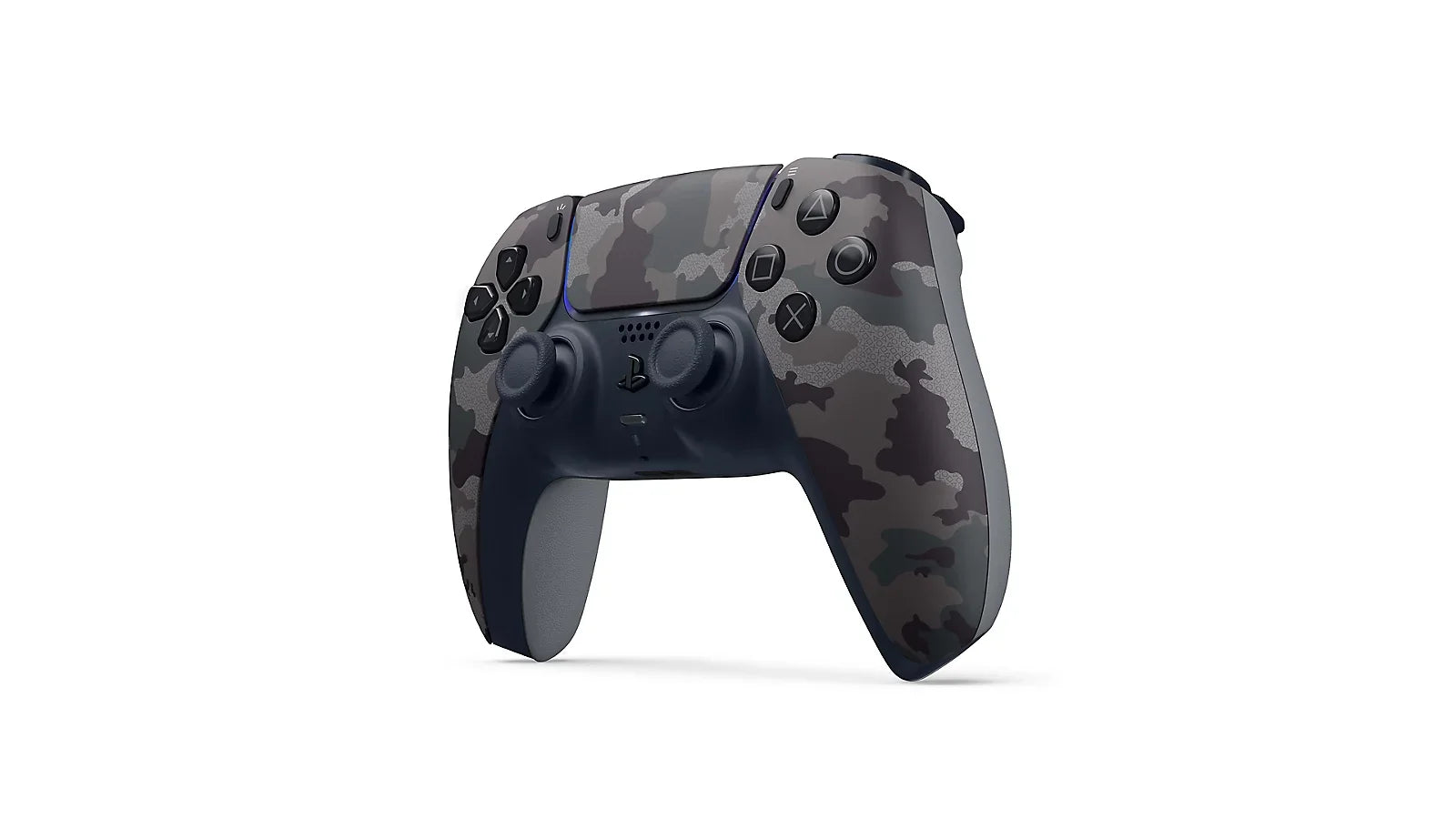 Czarny kontroler PlayStation z kamuflażem, idealny do gier i rozrywki w domowym biurze