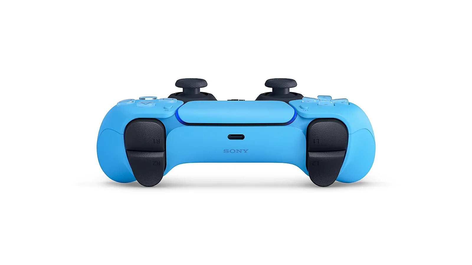 Niebieski kontroler Sony DualSense z czarnymi przyciskami i analogami, idealny do gier na konsoli PlayStation