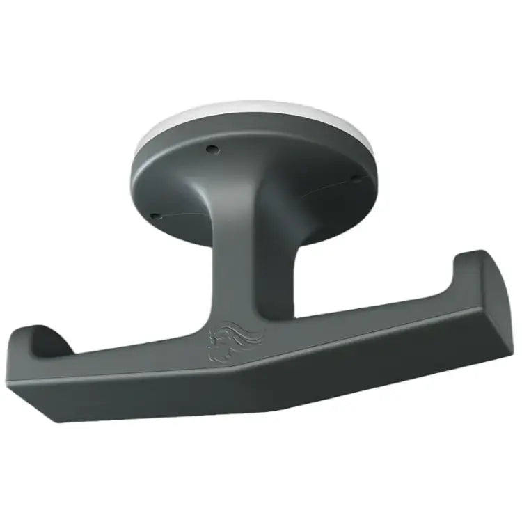 czarny uchwyt gamingowy na słuchawki montowany pod biurkiem z logo lwa