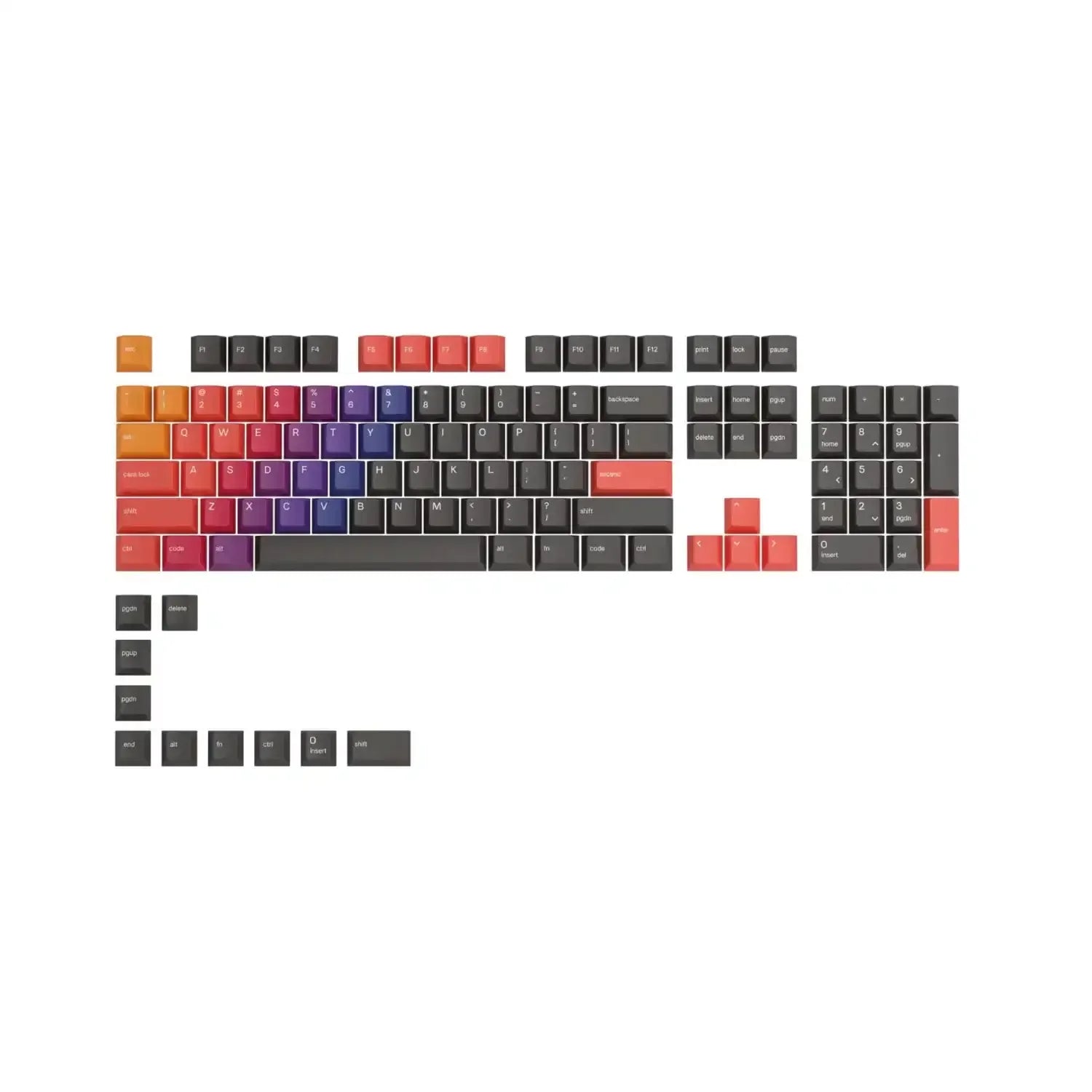 kolorowe keycapy do klawiatury mechanicznej, gradient ognisty, układ ANSI