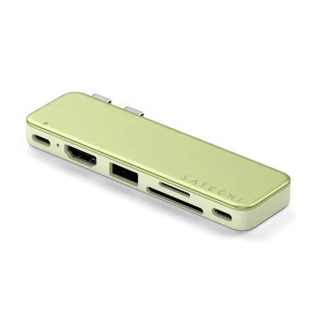 Zielony hub USB z portami HDMI, USB-C i czytnikiem kart – idealny akcesorium do home office