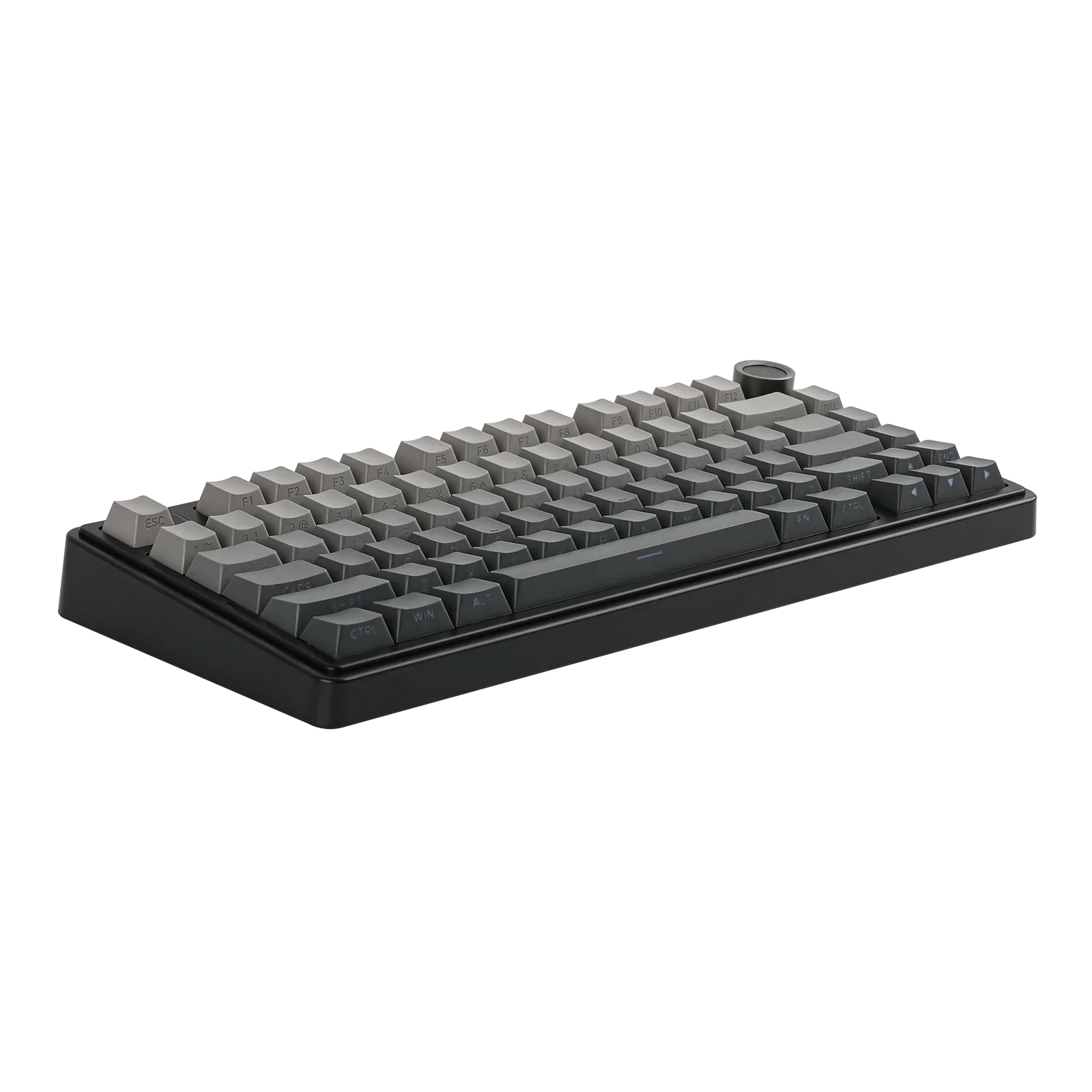 Mechaniczna klawiatura z szarymi keycapami i czarnym obudową, idealna do home office i desk setupu.
