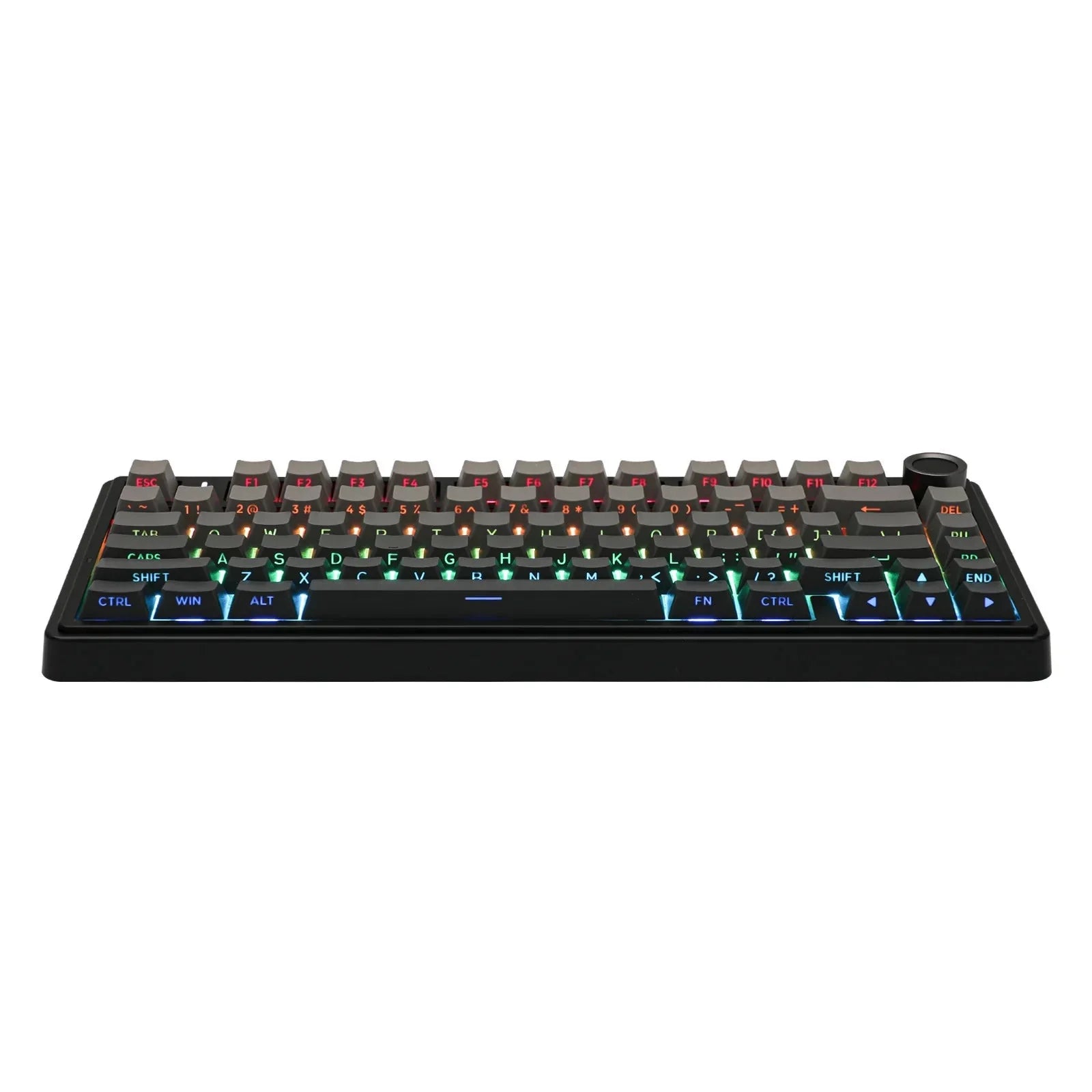 Mechaniczna klawiatura RGB z przyciskiem sterującym, idealna do home office i personalizacji desk setupu