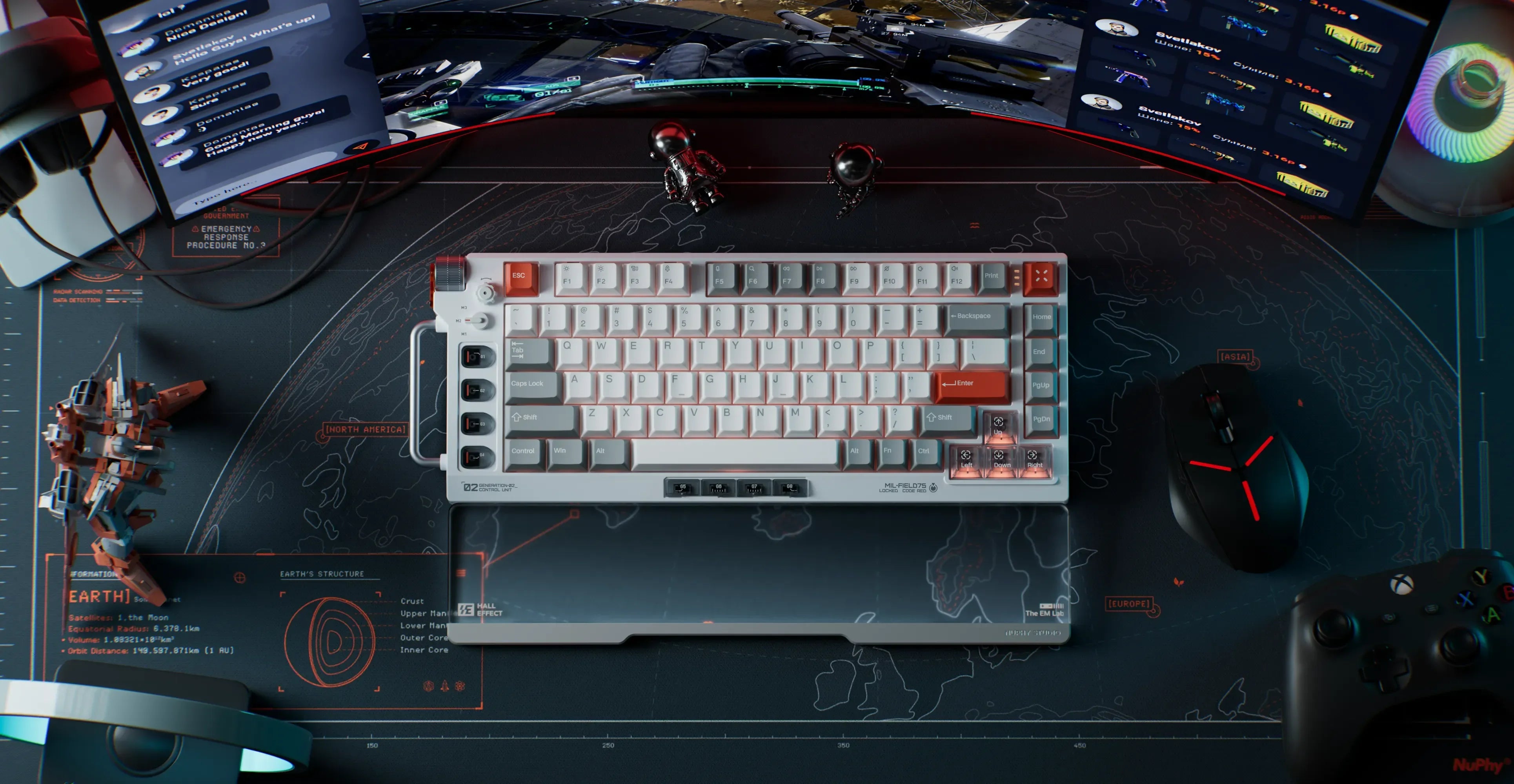 Mechaniczna klawiatura z czerwonymi przyciskami i podświetleniem, idealna do gamingu i pracy w home office
