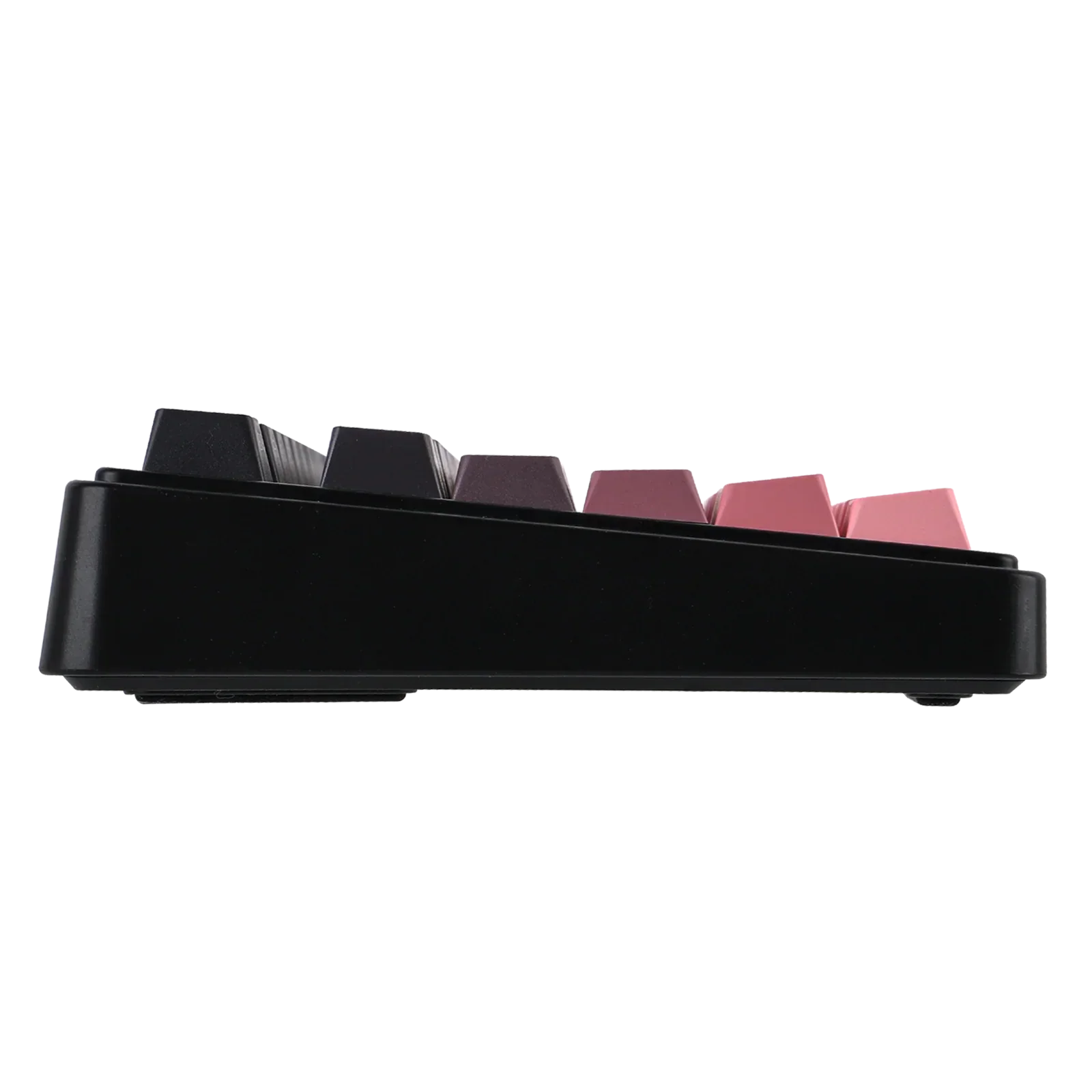 Mechaniczna klawiatura z kolorowymi keycapami w odcieniach różu i fioletu, idealna do personalizacji desk setupu.
