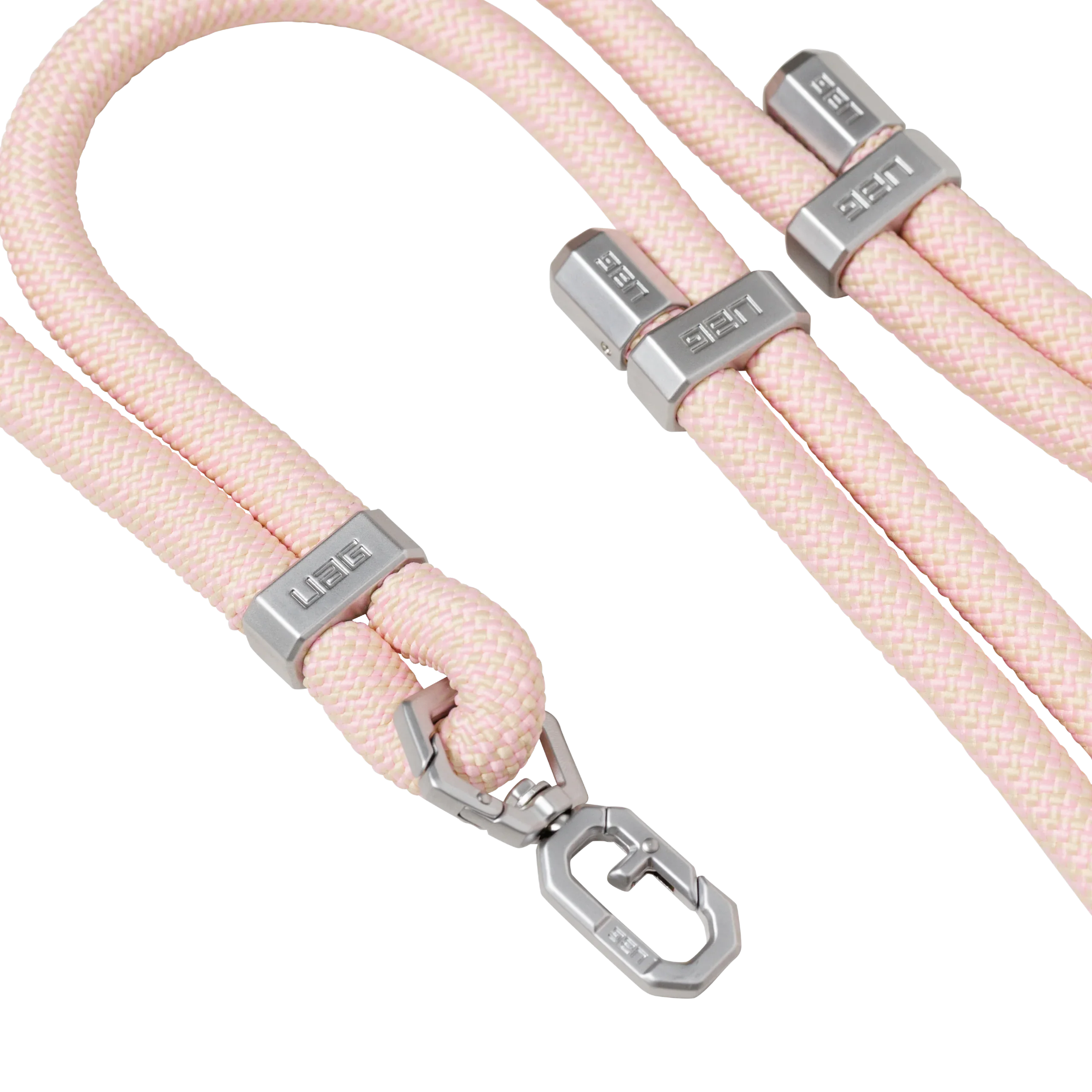 Różowo-beżowy lanyard UAG z metalowymi zapięciami, akcesoria biurowe do organizacji przewodów w Home Office