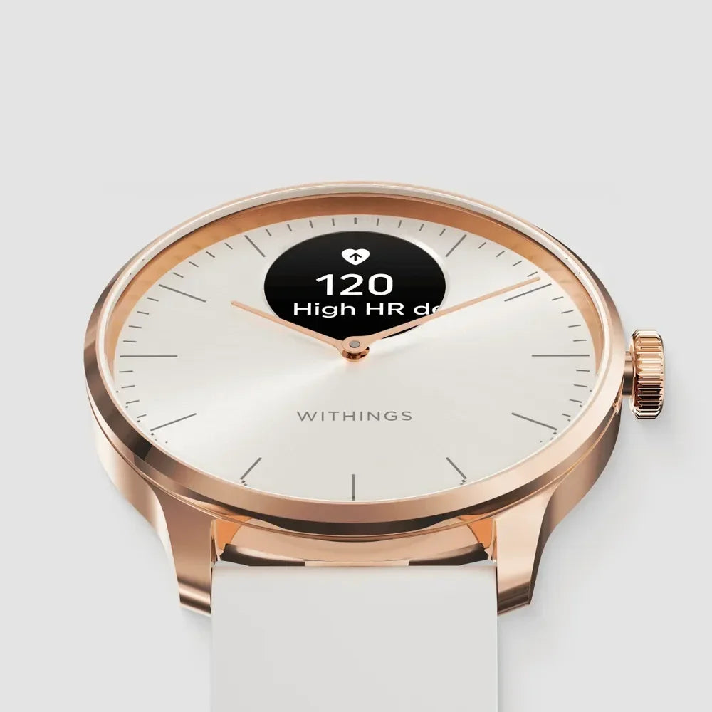 Zegarek Withings z ekranem monitorującym tętno 120, elegancki design do home office