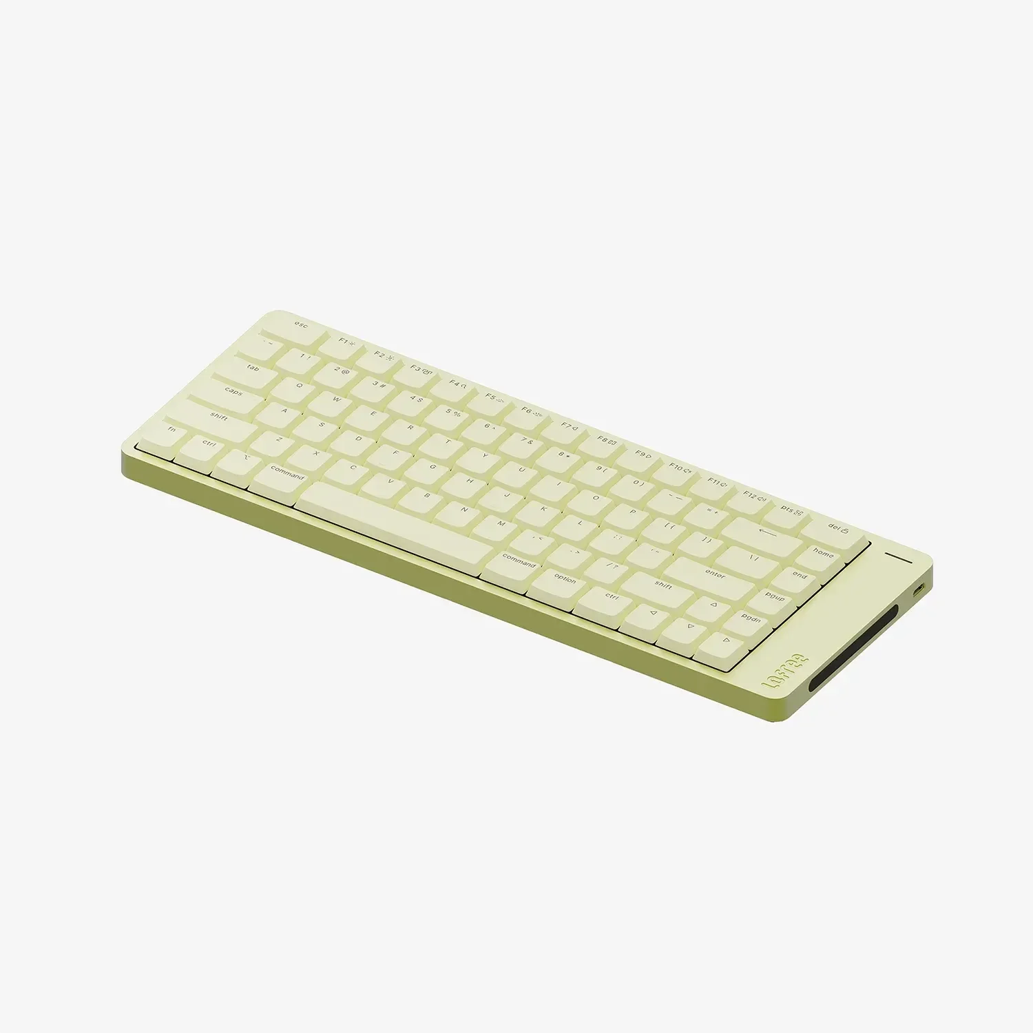 Jasnozielona klawiatura mechaniczna z białymi klawiszami, idealna do home office i personalizacji desk setupu.