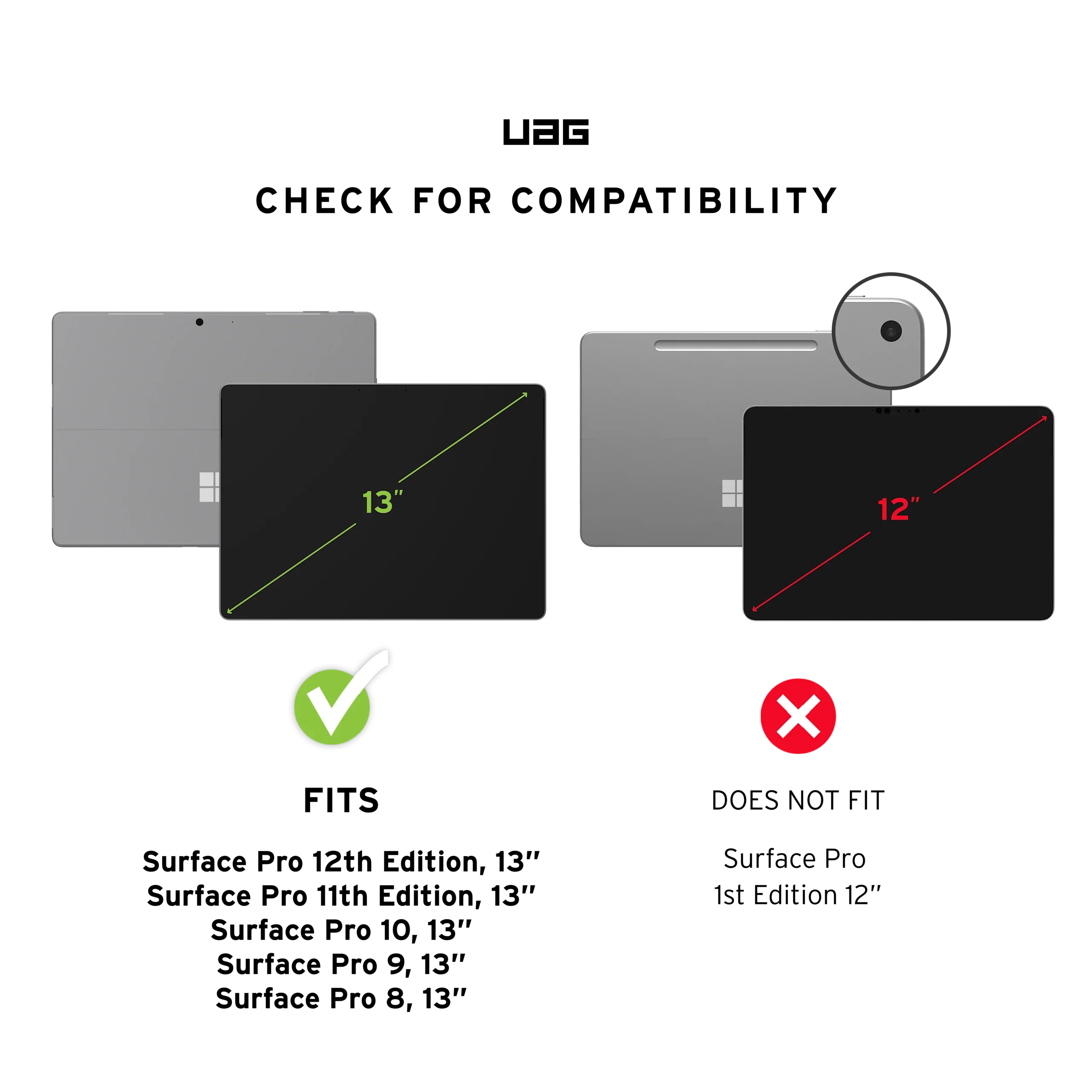 Kompatybilność UAG: pasuje do Surface Pro 8-12 (13 cali), nie pasuje do 1st Edition (12 cali)