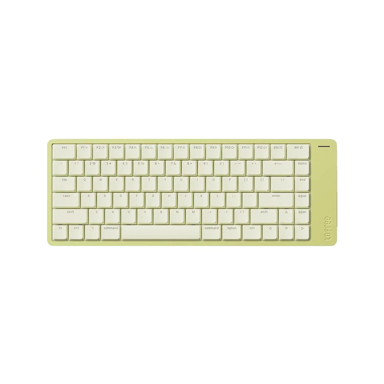 Mechaniczna klawiatura z jasnozielonym obudową i białymi klawiszami, idealna do home office i personalizacji