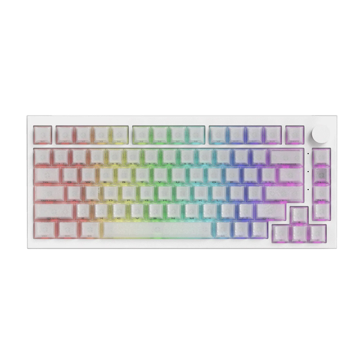 Biała klawiatura mechaniczna z kolorowym RGB, idealna do home office i personalizacji desk setupu