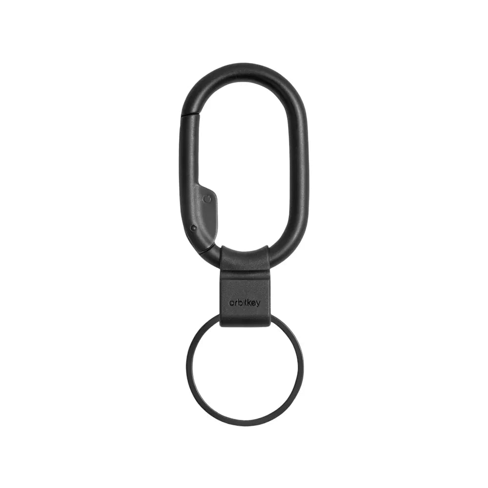 Czarny karabinek Orbitkey z pierścieniem kluczowym, idealny do organizacji akcesoriów biurowych