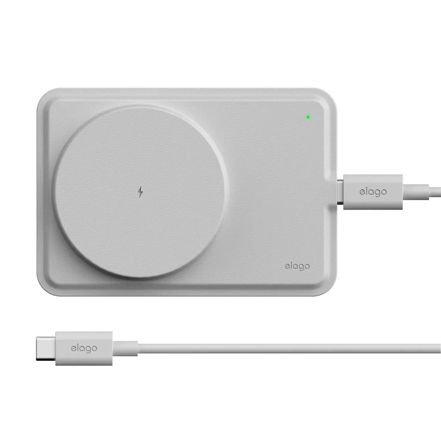 Biała ładowarka bezprzewodowa Elago z kablem USB-C, idealna do Home Office i desk setupu