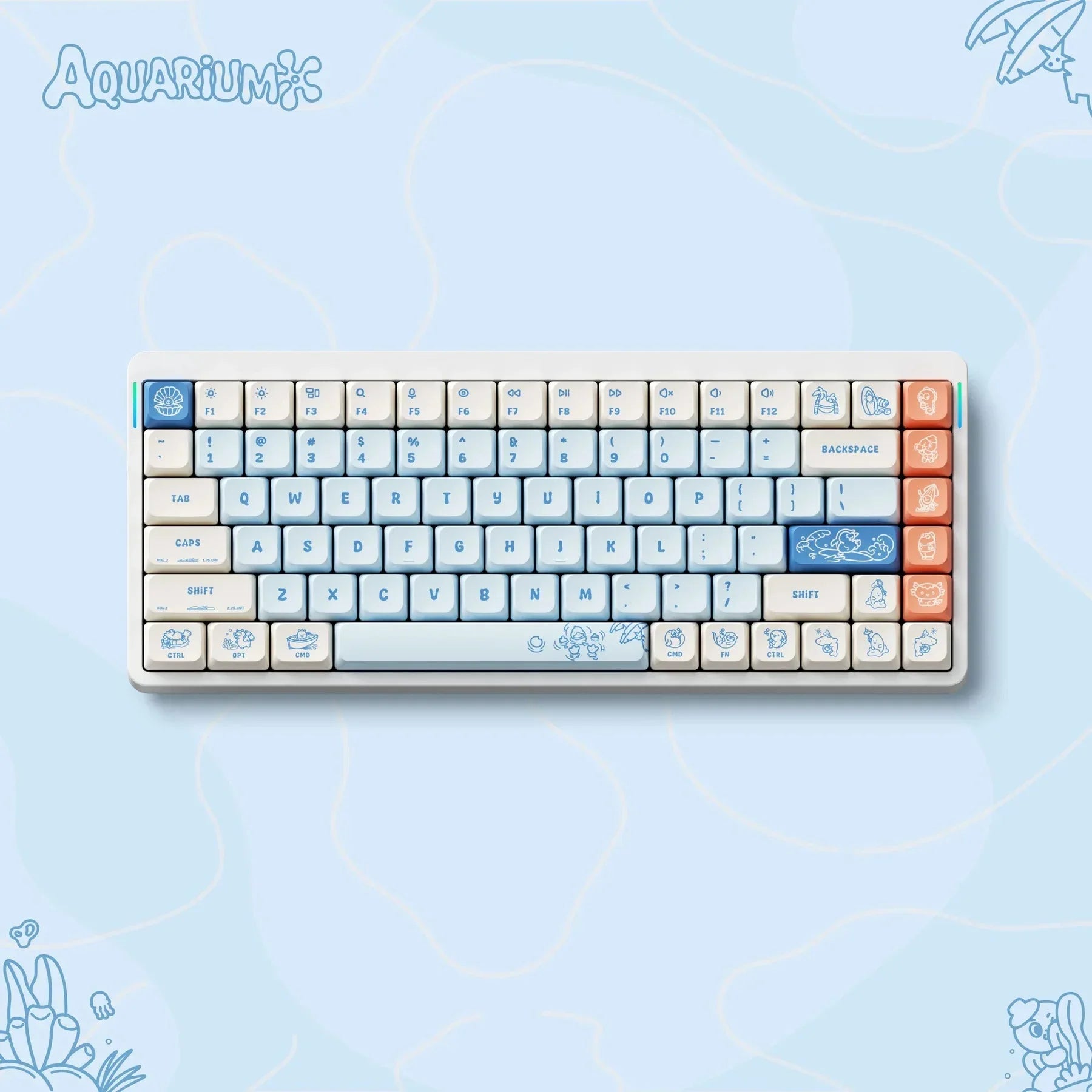 Mechaniczna klawiatura z motywem akwarium, kolorowe keycapy, idealna do home office i personalizacji desk setupu