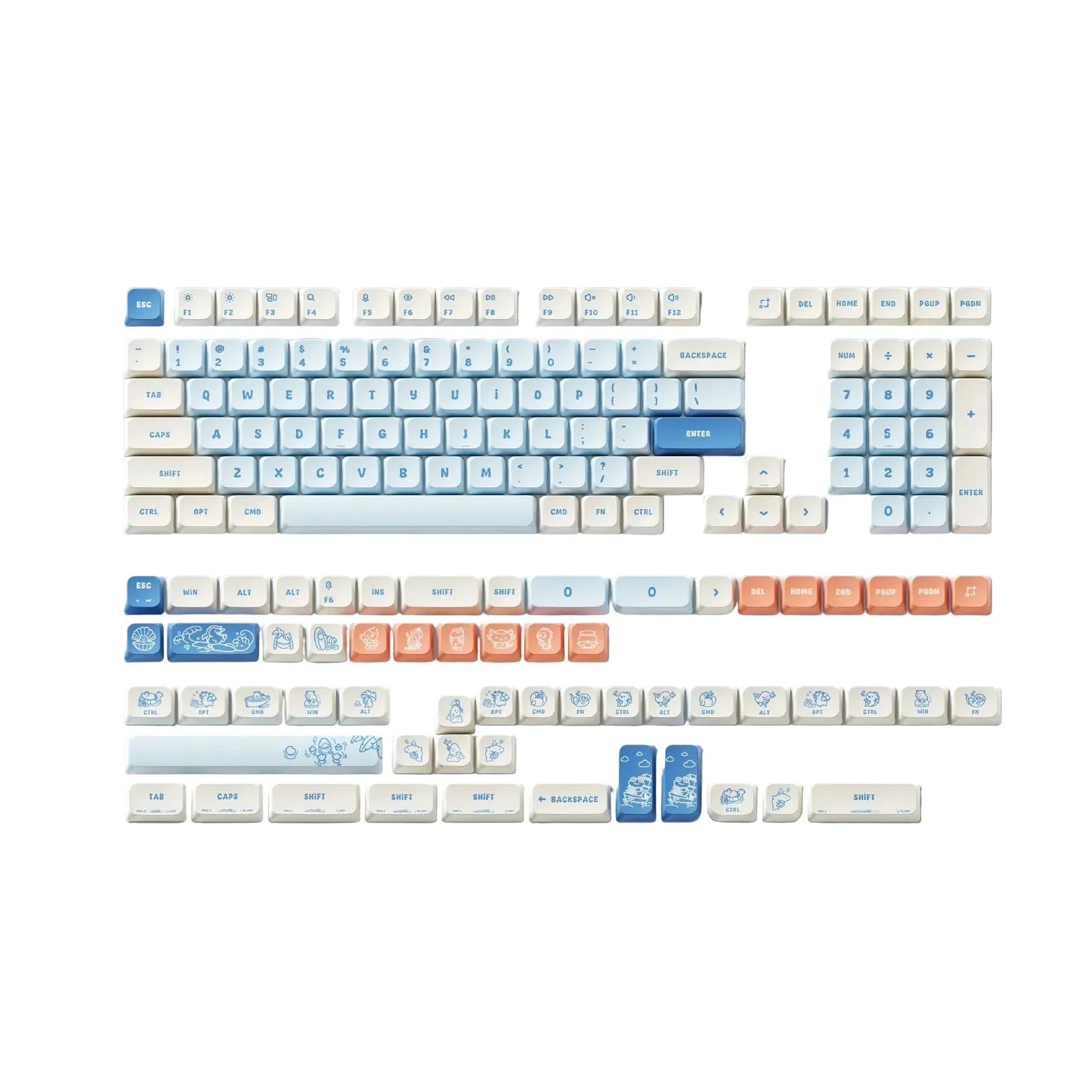 Personalizowane keycapy do klawiatury mechanicznej z motywem morskim w pastelowych kolorach dla Home Office