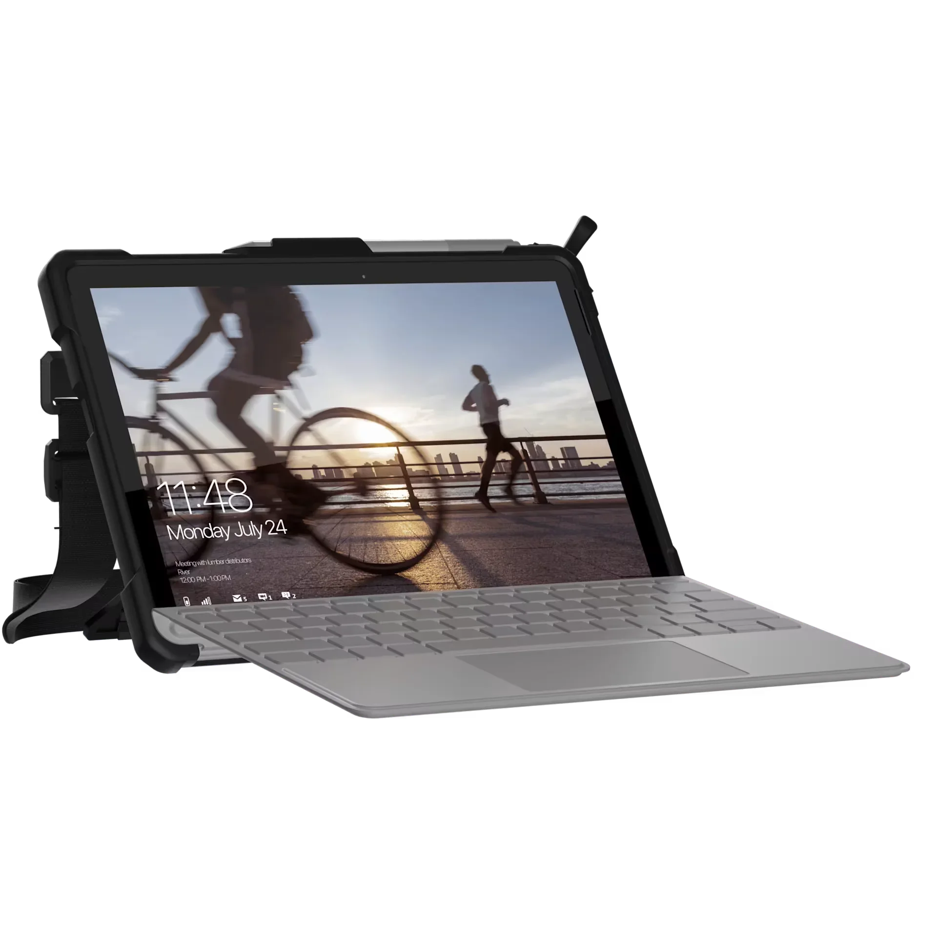 Tablet z klawiaturą i stojakiem, idealny do home office i pracy zdalnej