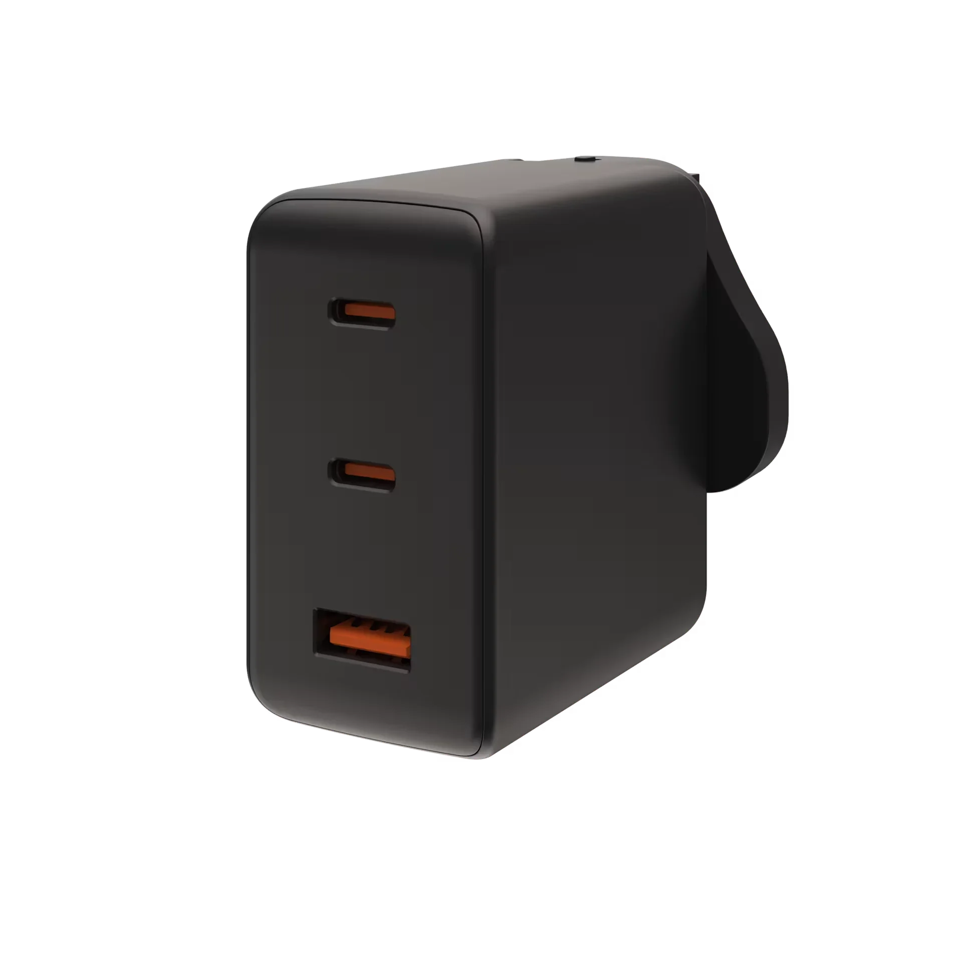 Czarna ładowarka USB z trzema portami, idealna do biurka w domu
