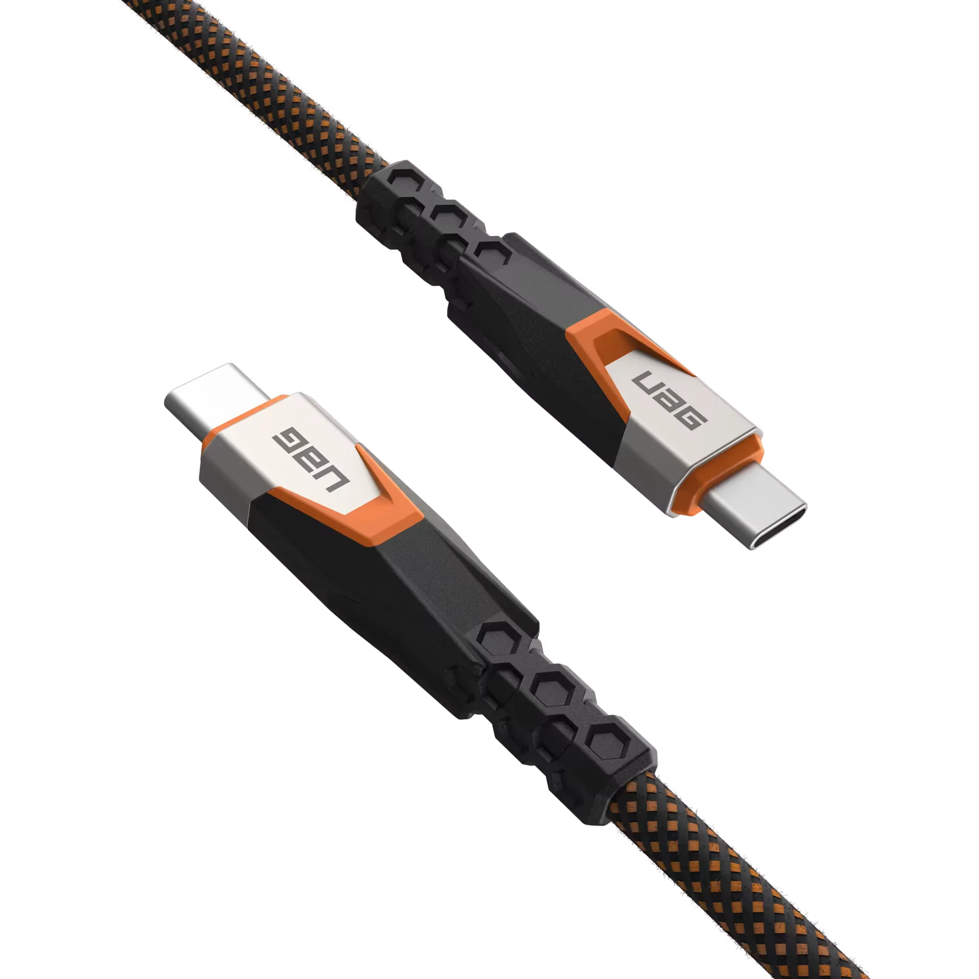Kabel USB-C do USB-C UAG, czarno-pomarańczowy, idealny do ładowania i synchronizacji urządzeń w Home Office.