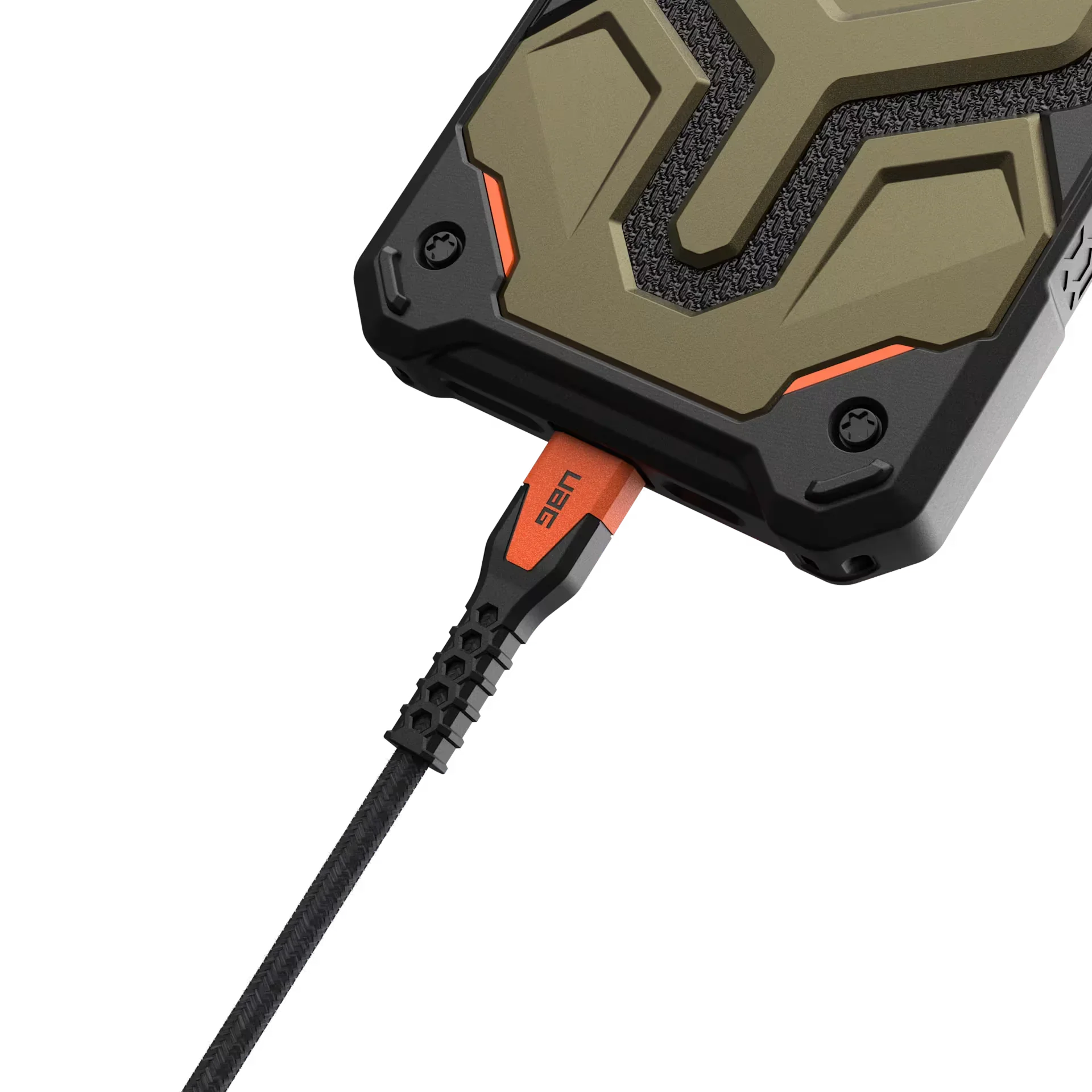 Złączony kabel USB-C z mocnym, wojskowym designem ładowarki do biurka
