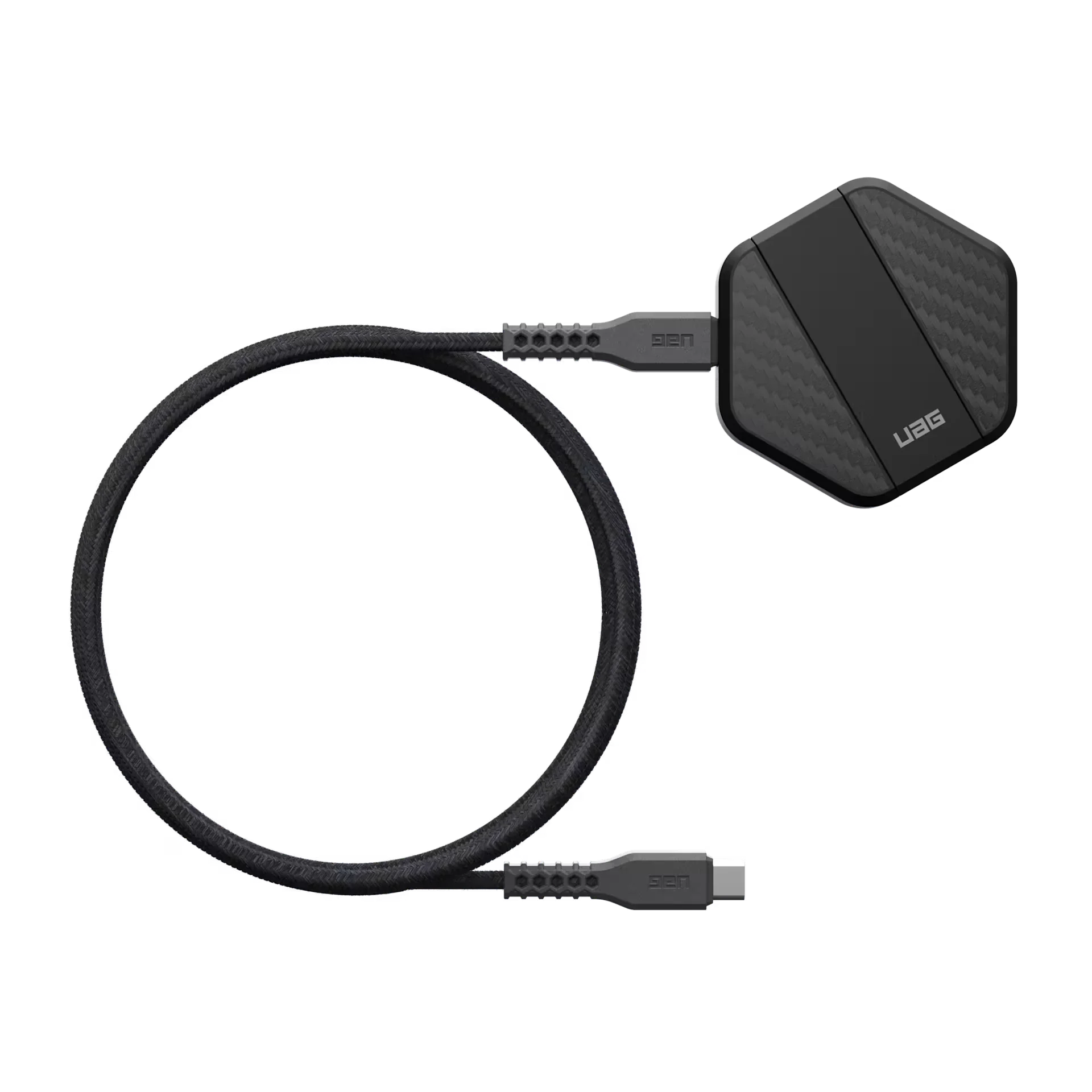 Czarny kabel USB-C z adapterem UAG do ładowania i synchronizacji urządzeń w home office