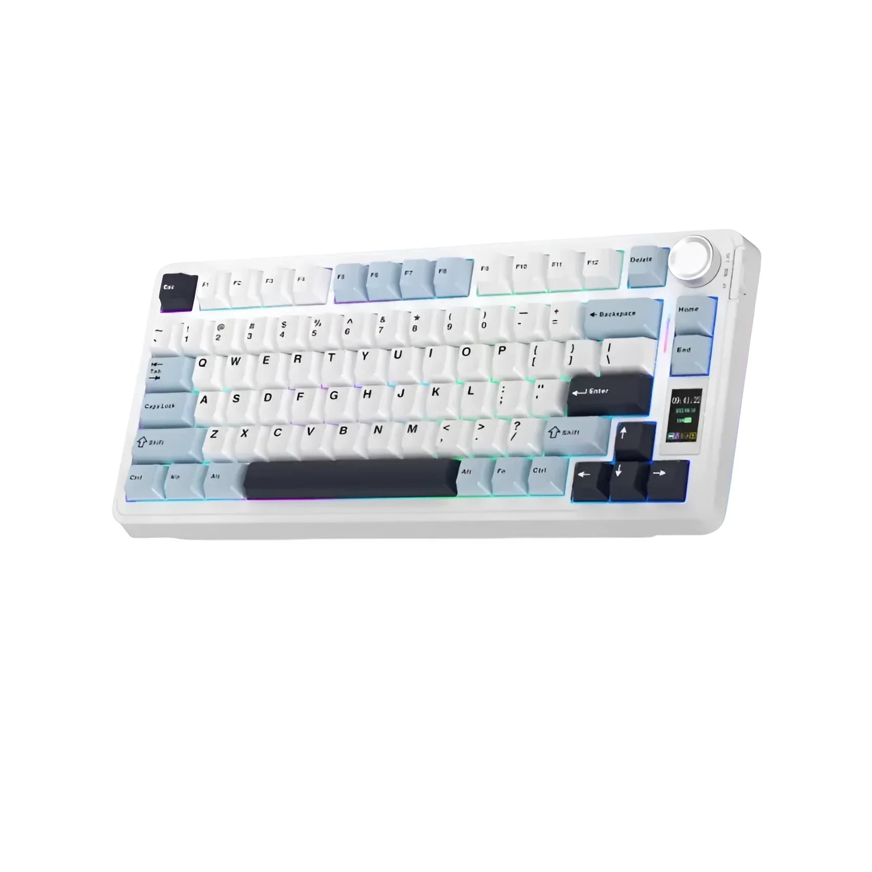 Biała klawiatura mechaniczna z RGB, personalizowalna, idealna do home office i desk setupu