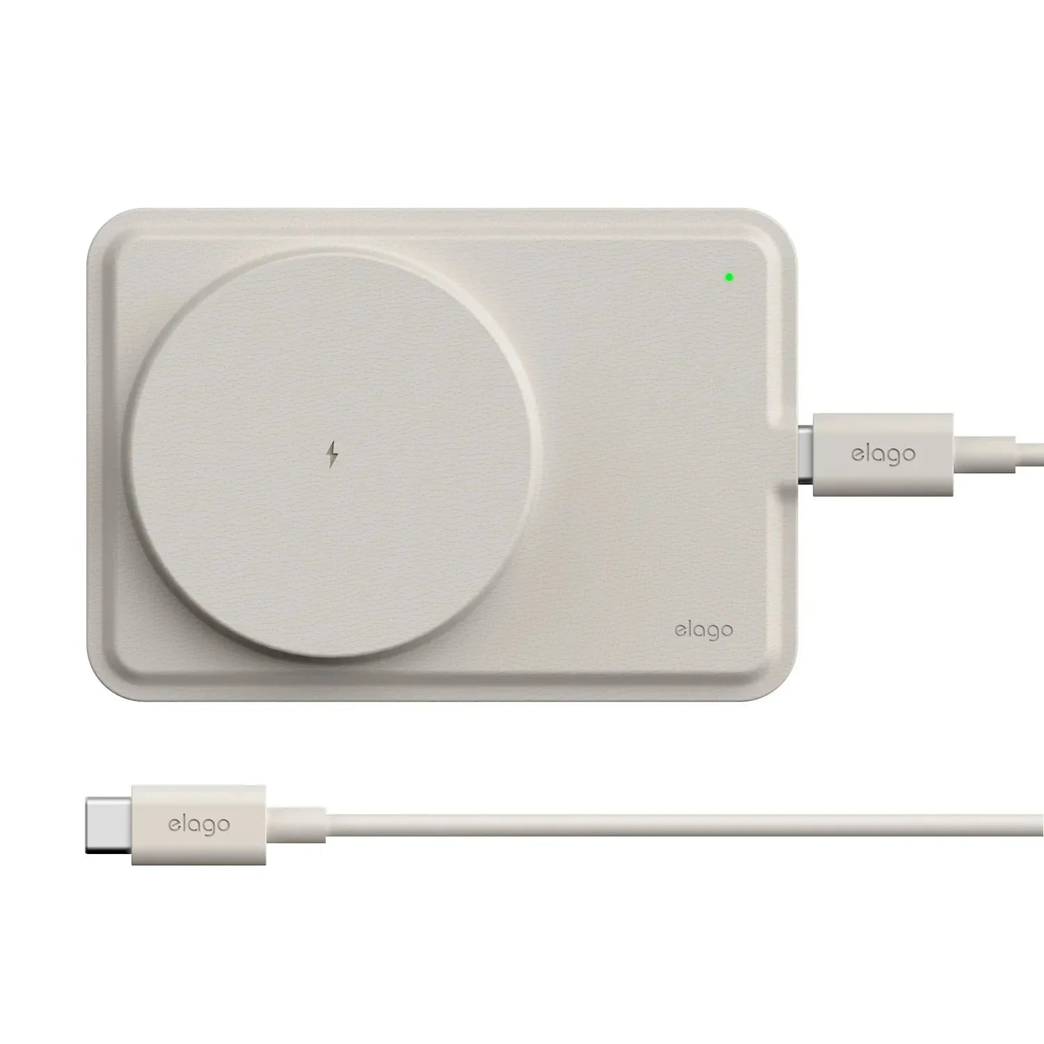 Biała ładowarka bezprzewodowa elago z kablem USB-C, idealna do Home Office i desk setupu