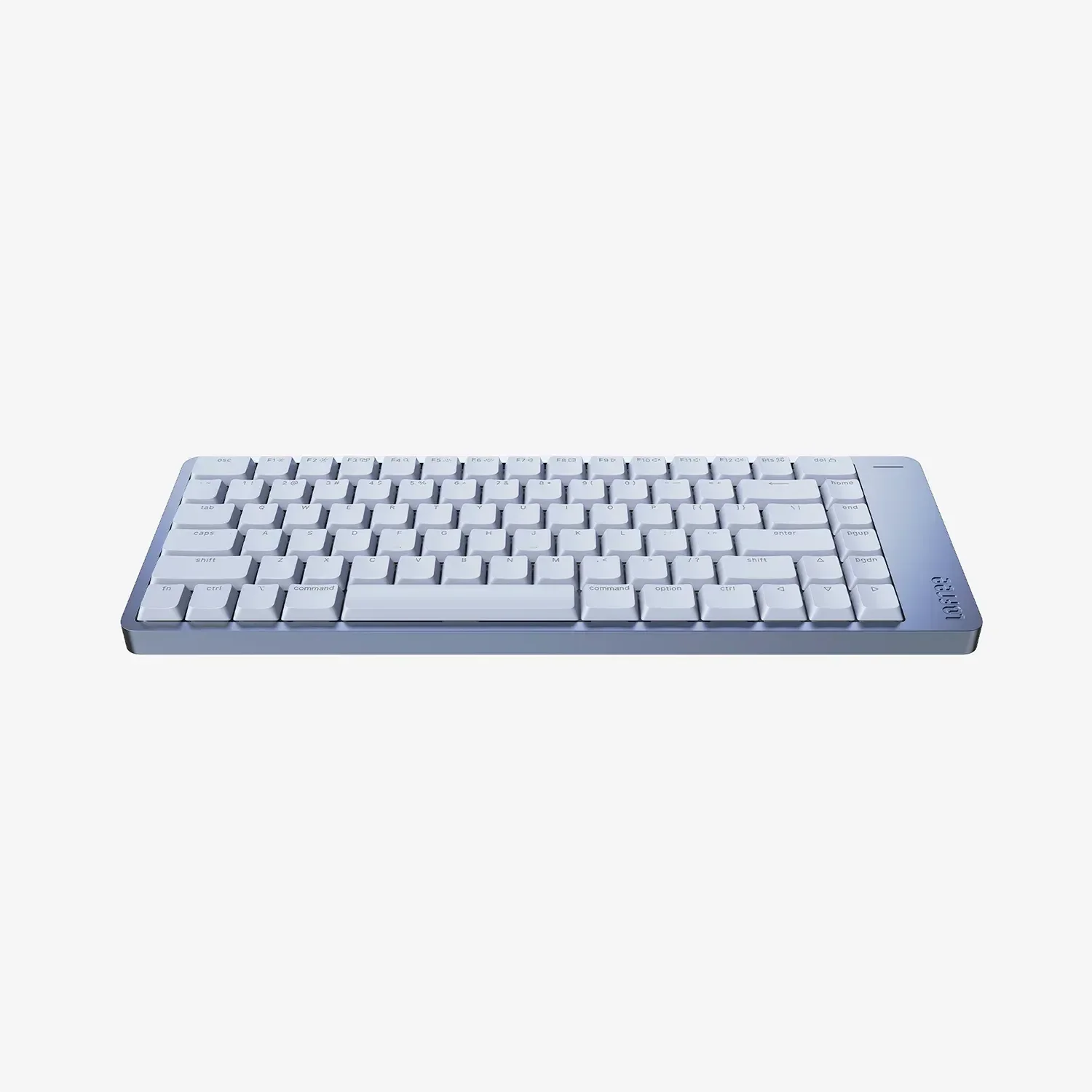 Biała klawiatura mechaniczna z niebieskim obudowaniem, idealna do home office i personalizacji