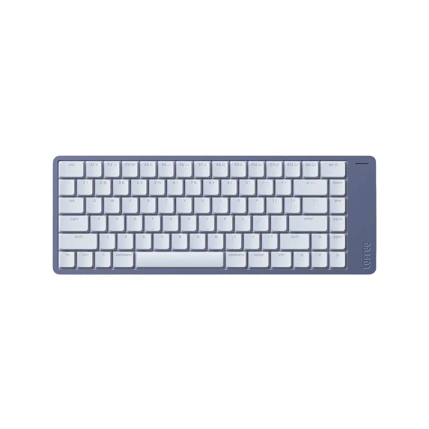 Biała klawiatura mechaniczna z fioletowym obudowaniem, idealna do home office i personalizacji