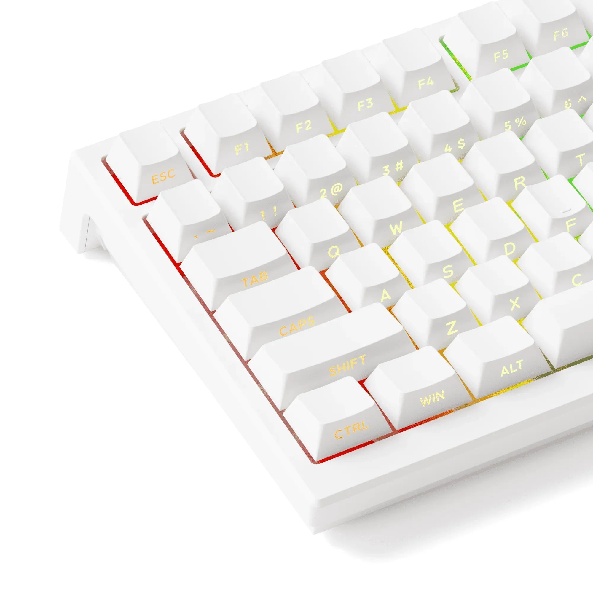 Biała klawiatura mechaniczna z żółtym podświetleniem, idealna do home office i personalizacji