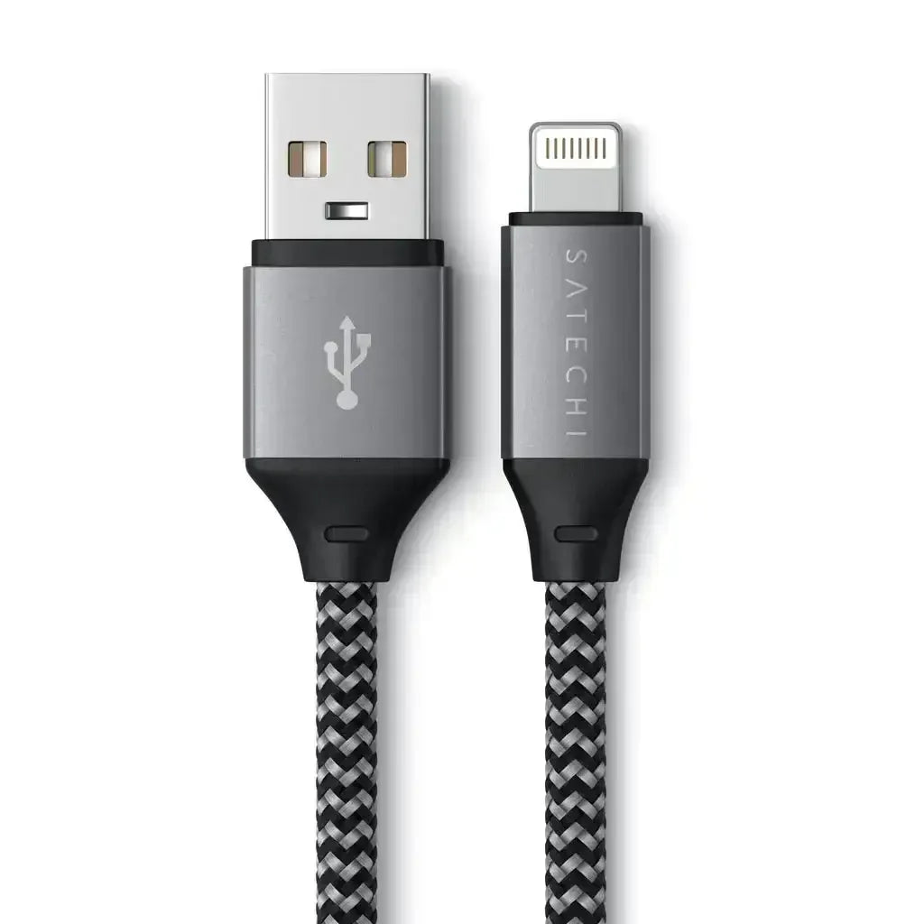 pleciony kabel USB-A do Lightning, czarno-szary, do ładowania i synchronizacji urządzeń