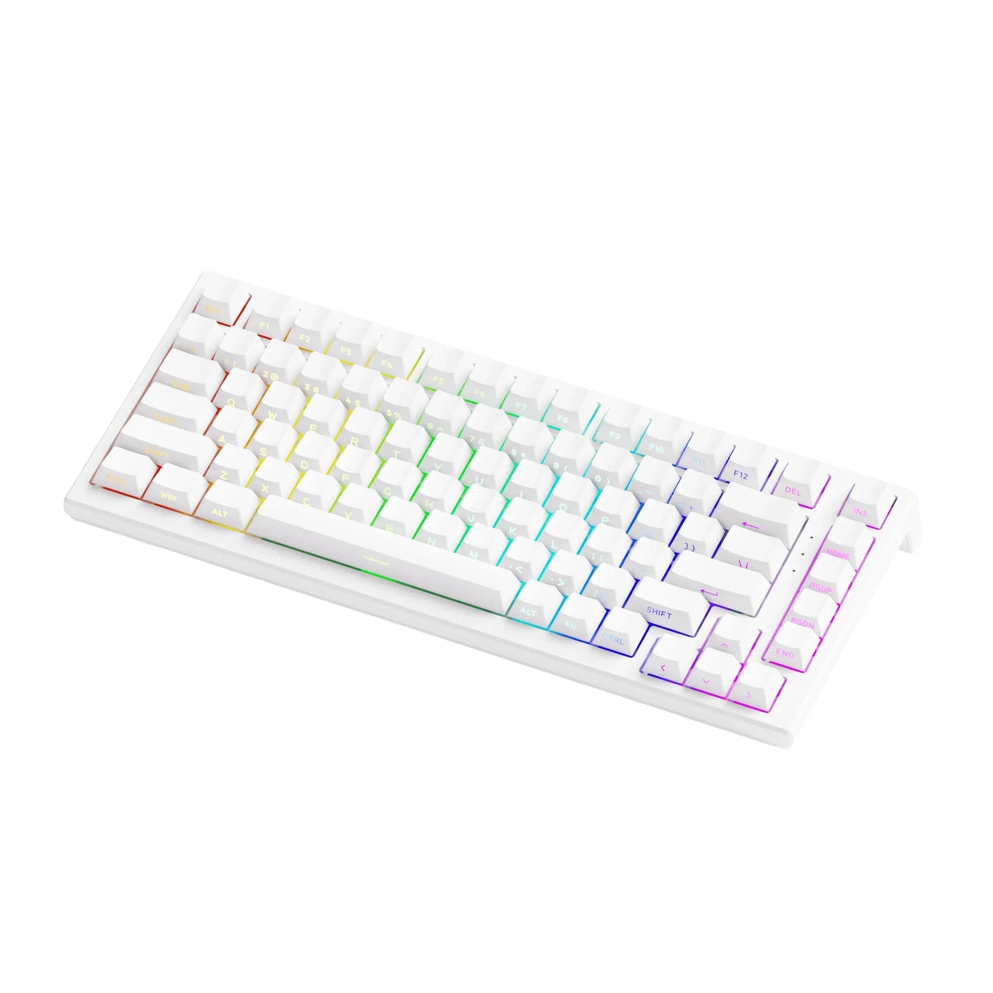 Biała klawiatura mechaniczna z RGB podświetleniem, idealna do home office i personalizacji desk setupu