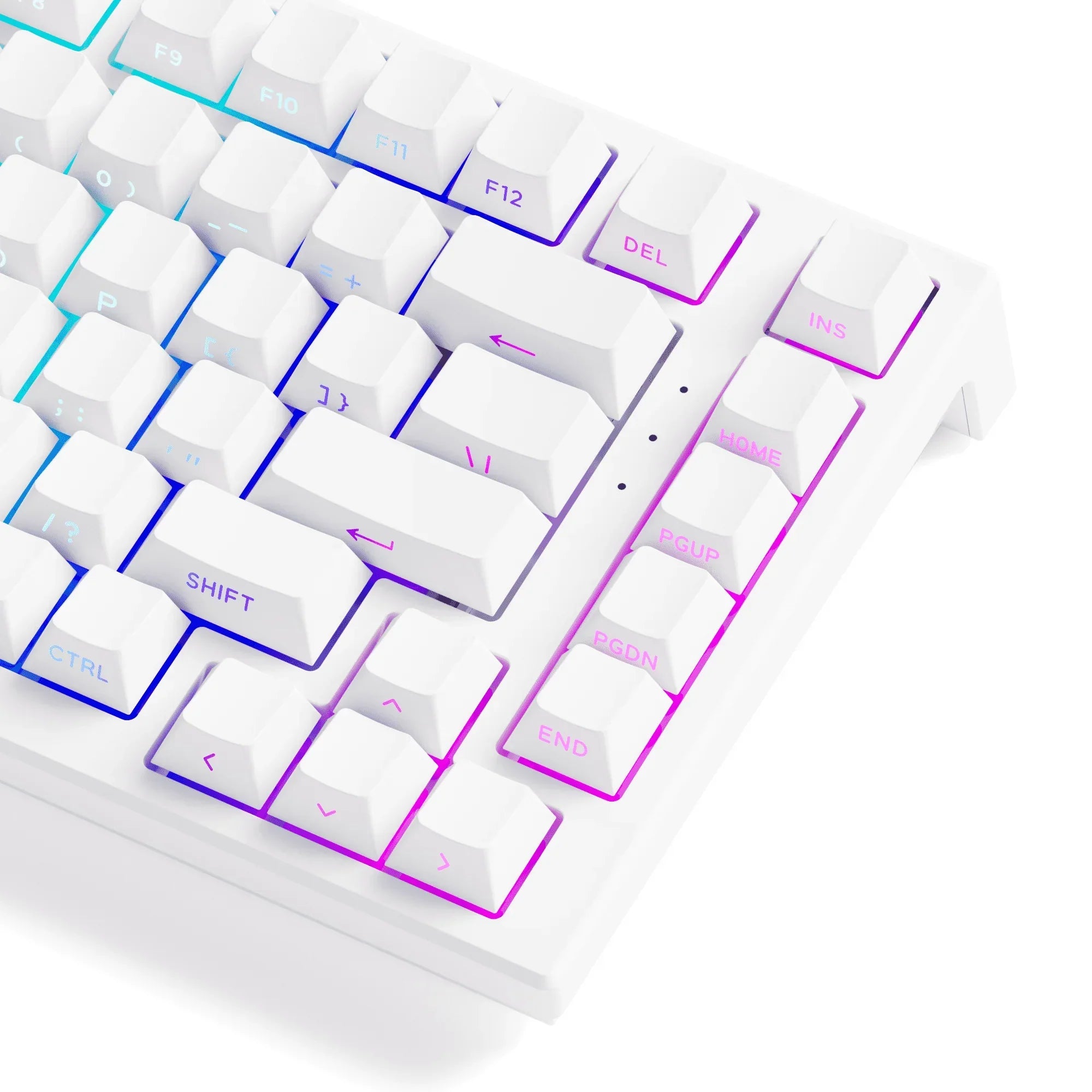 Biała klawiatura mechaniczna z RGB podświetleniem, idealna do home office i personalizacji desk setupu
