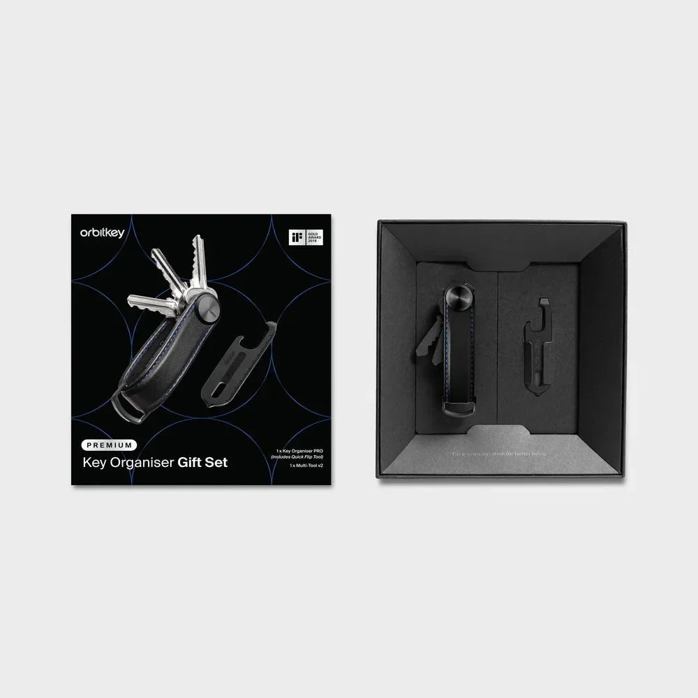 Orbitkey Premium Key Organiser Gift Set – elegancki organizator kluczy z multi-tools w czarnym opakowaniu
