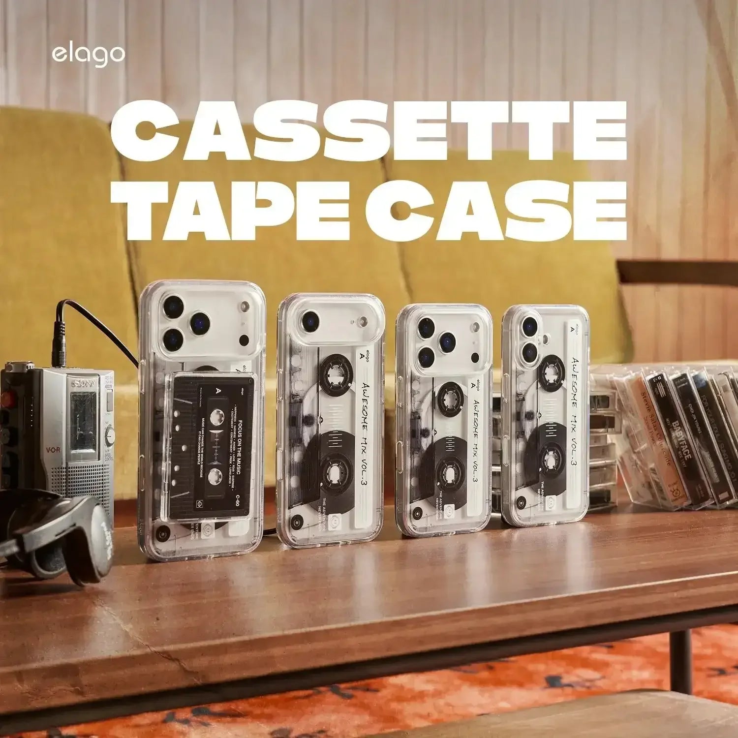 Elago – Cassette Tape 2 Monthly MagSafe do iPhone 17 / Pro / Pro Max / Air - Przezroczyste Etui do iPhone Kaseta