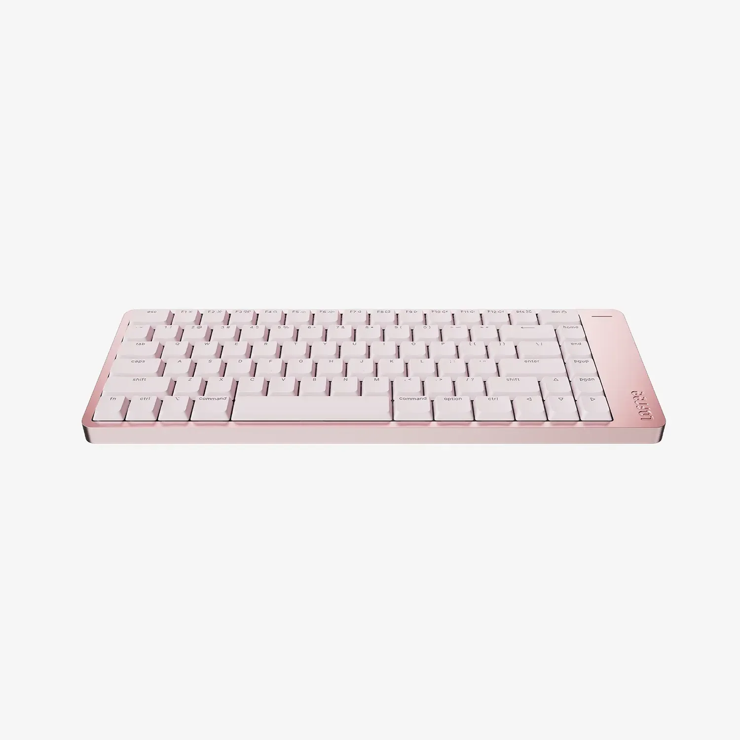 Różowa klawiatura mechaniczna z białymi klawiszami, idealna do home office i personalizacji desk setupu