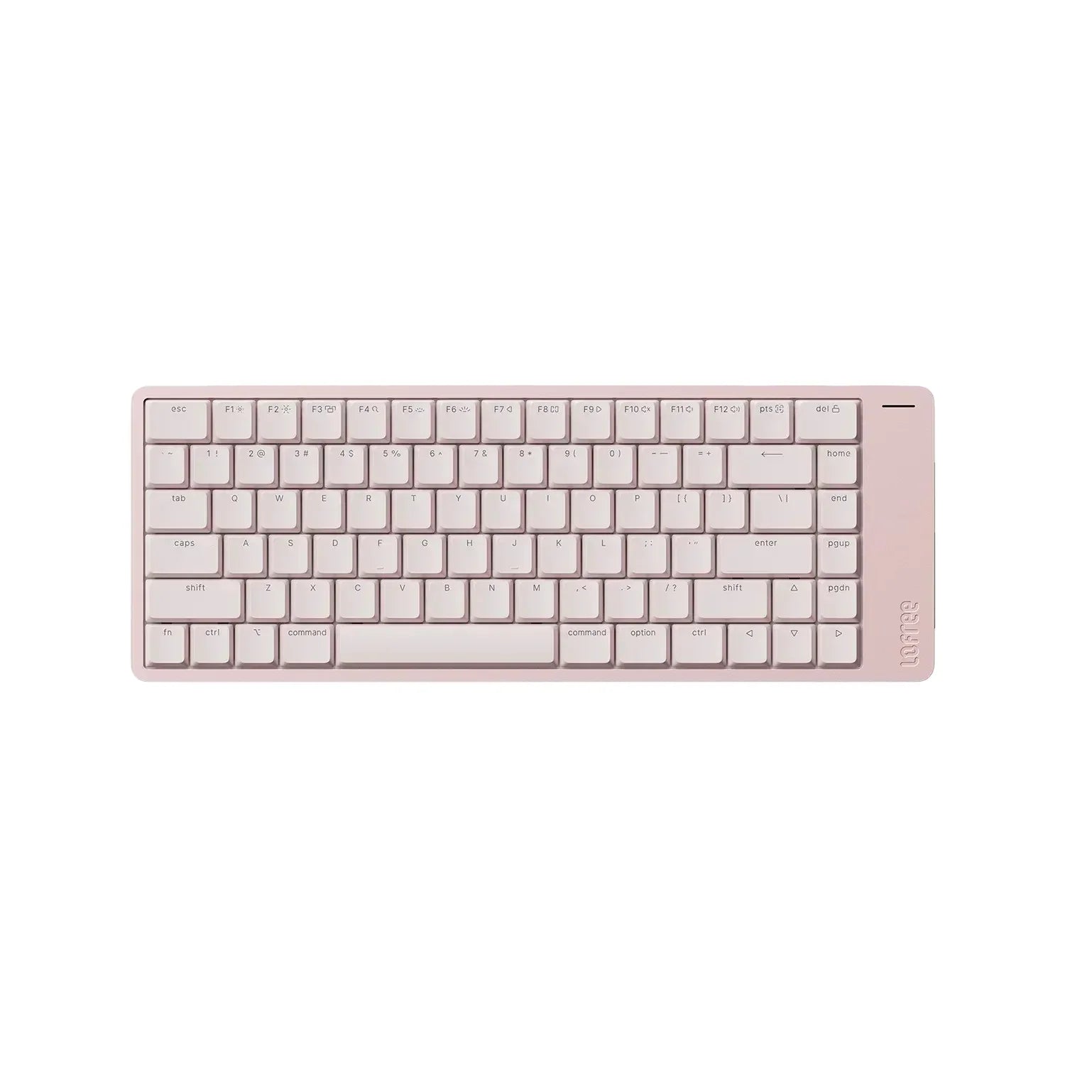 Różowa klawiatura mechaniczna z białymi klawiszami, idealna do home office i personalizacji desk setupu