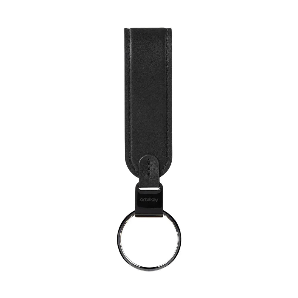 Czarny skórzany brelok Orbitkey z metalowym pierścieniem – elegancki akcesorium do kluczy