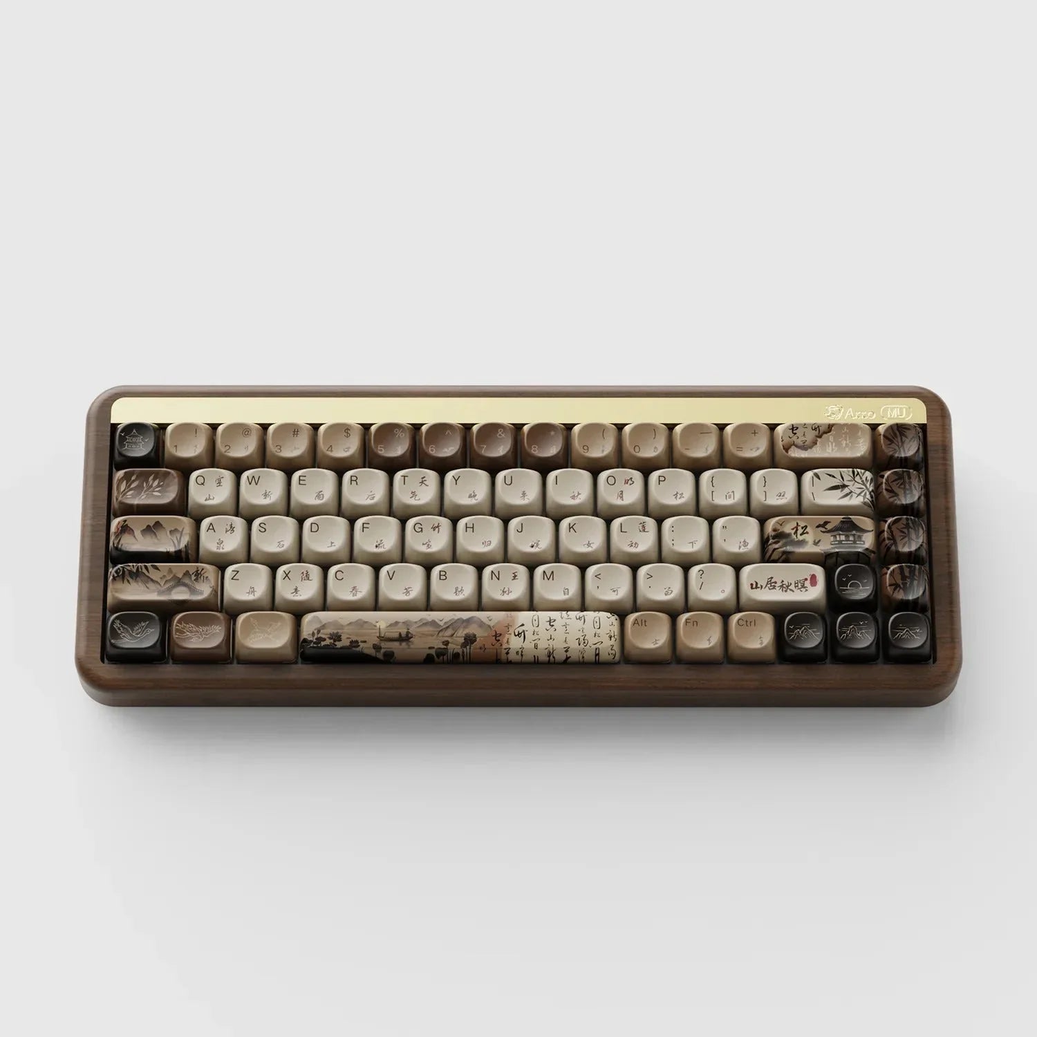 Mechaniczna klawiatura z artystycznymi keycapami w stylu azjatyckim, idealna do home office i personalizacji desk setupu.