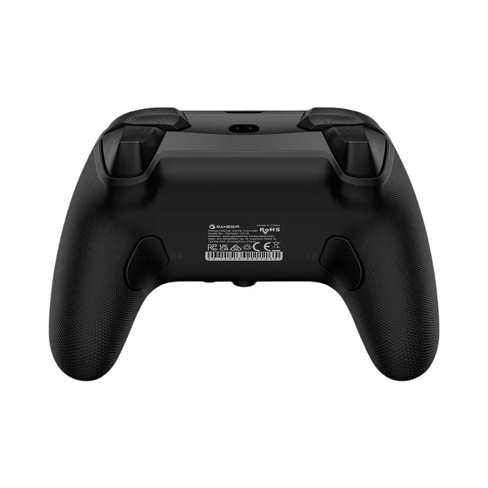 Czarny kontroler gier z ergonomicznymi uchwytami i etykietą Gamesir